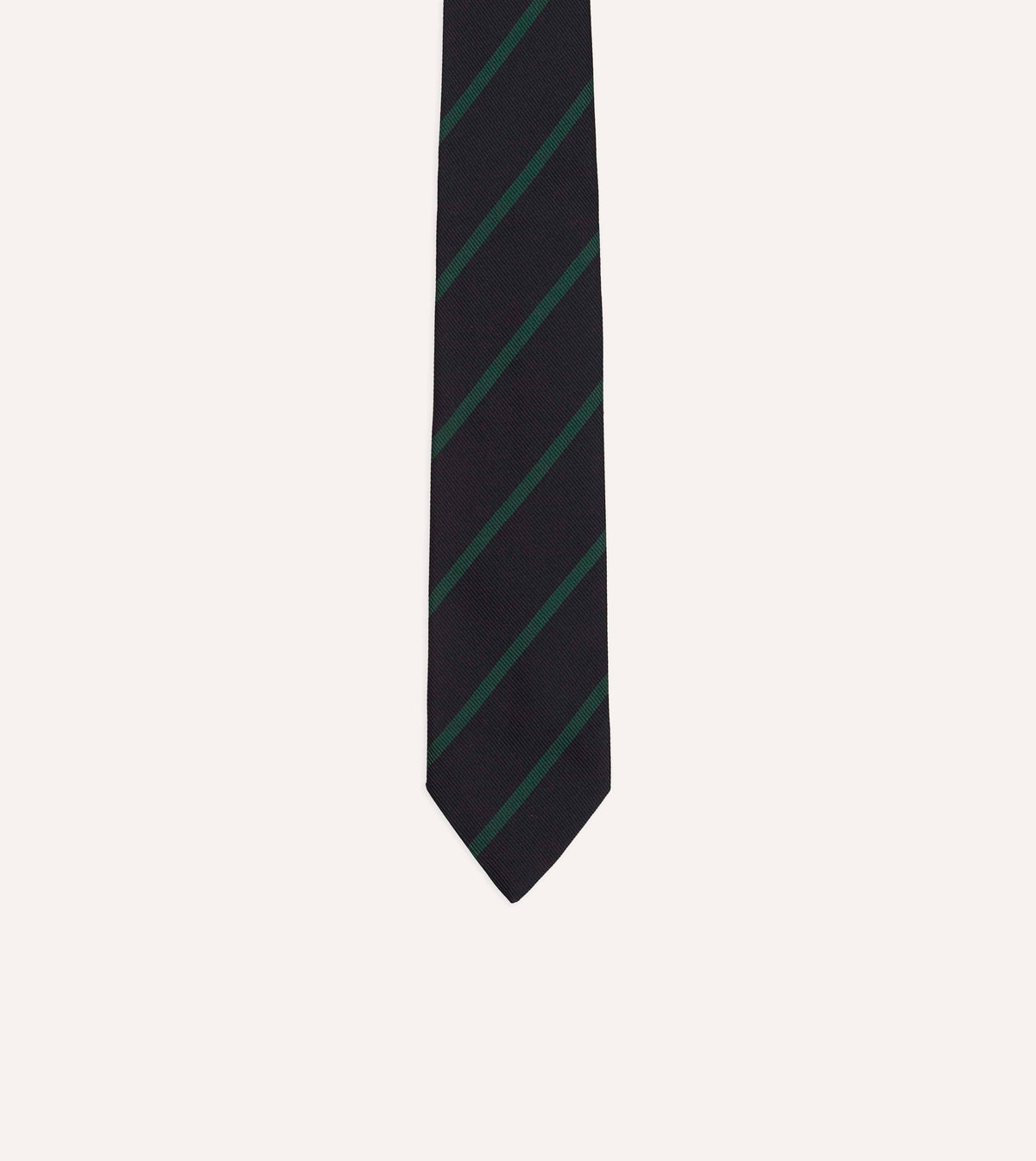 Navy and Green Line Stripe Repp Silk Tipped Tie