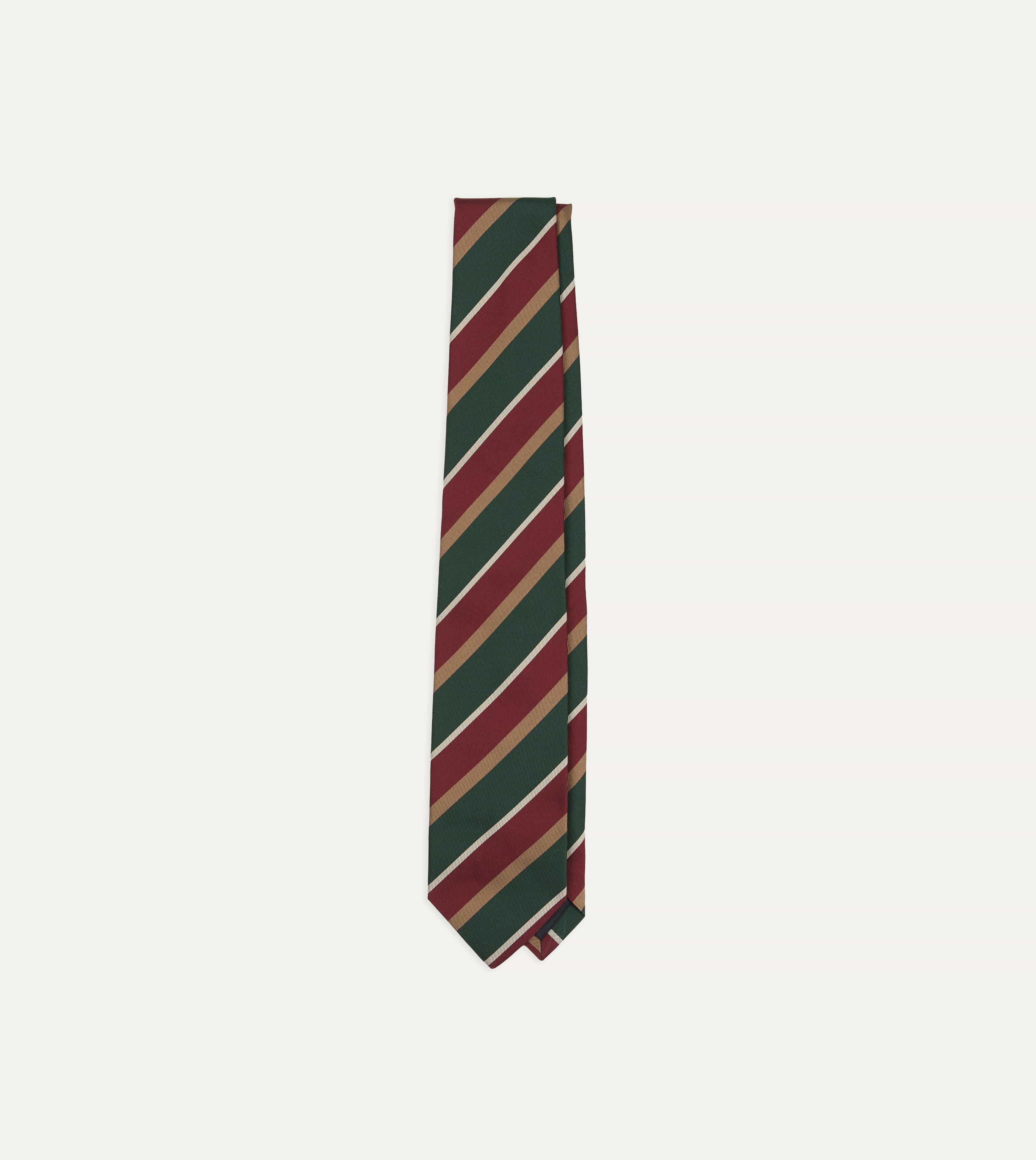 Green, Red and Gold Multi Stripe Silk Tipped Tie