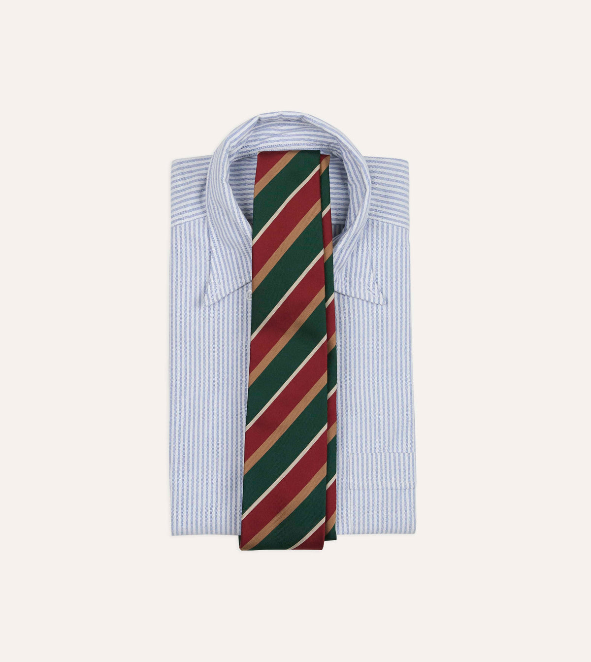 Green, Red and Gold Multi Stripe Silk Tipped Tie