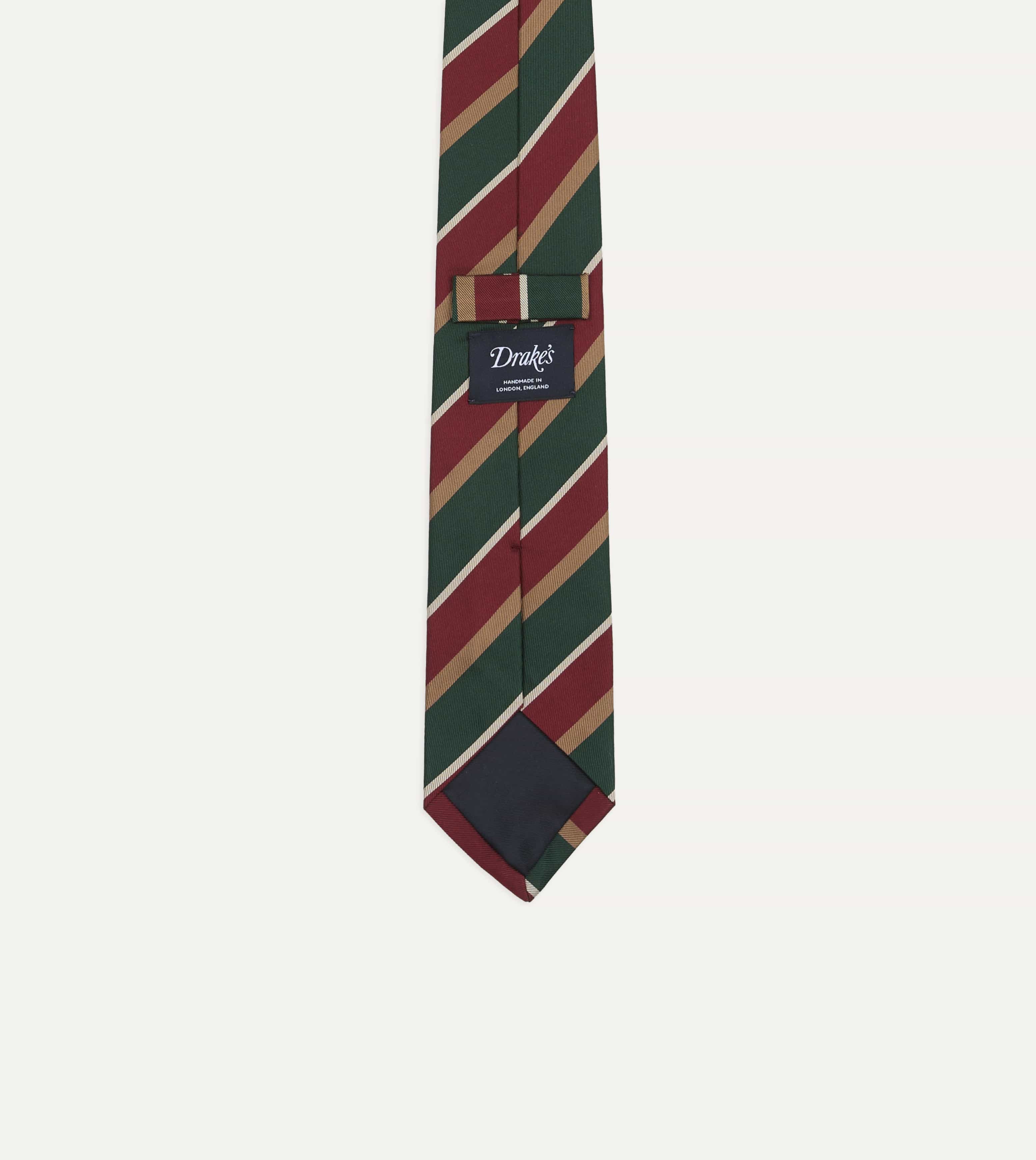 Green, Red and Gold Multi Stripe Silk Tipped Tie