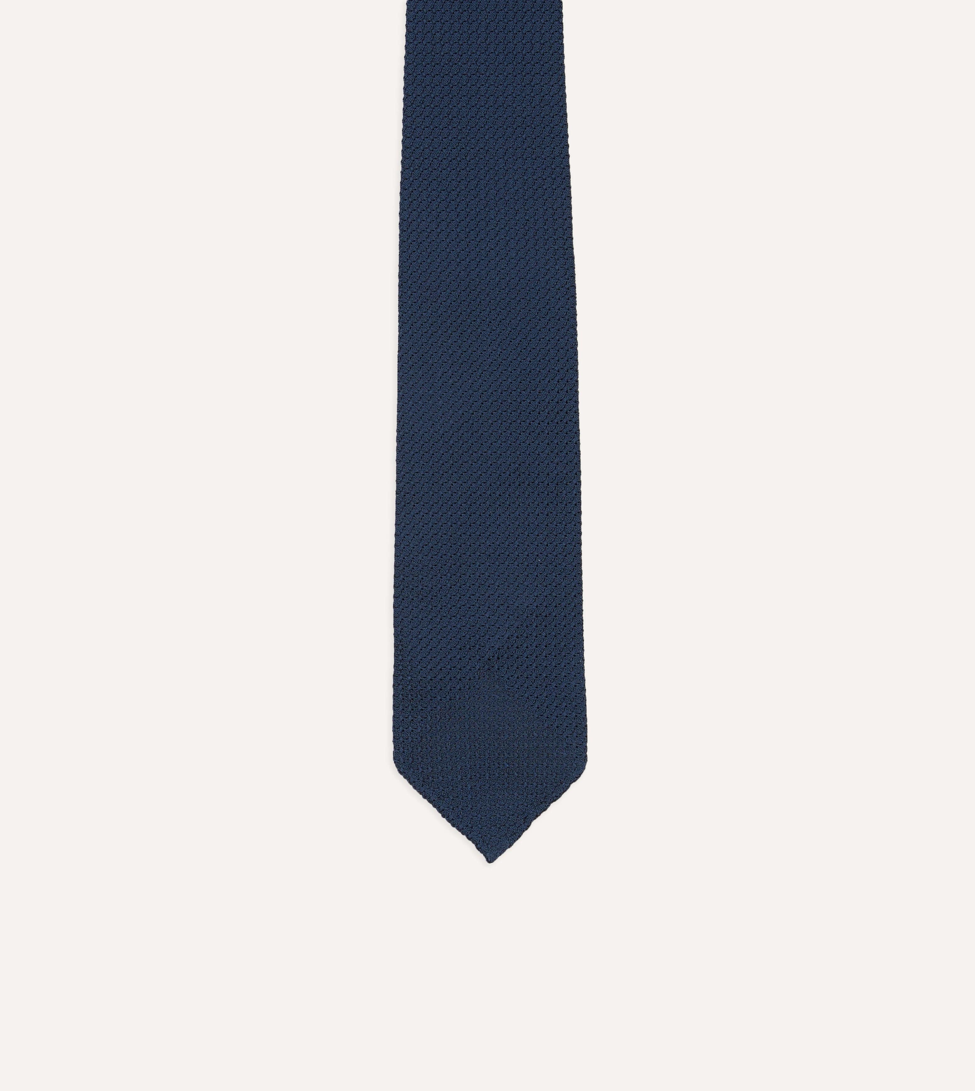 Navy Hand Rolled Large Knot Grenadine Tie
