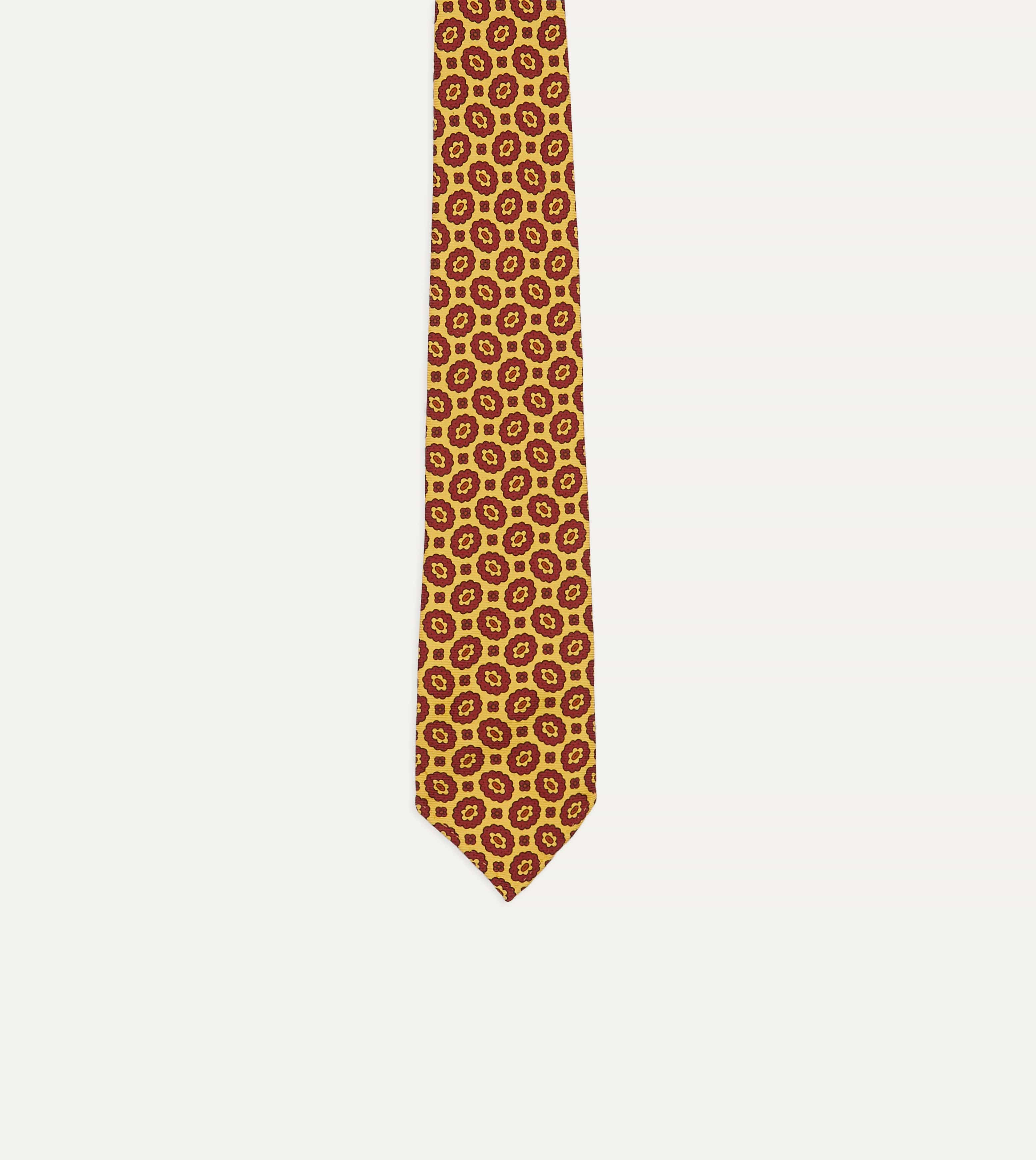 Yellow Flower Print 40oz Madder Silk Hand Rolled Tie