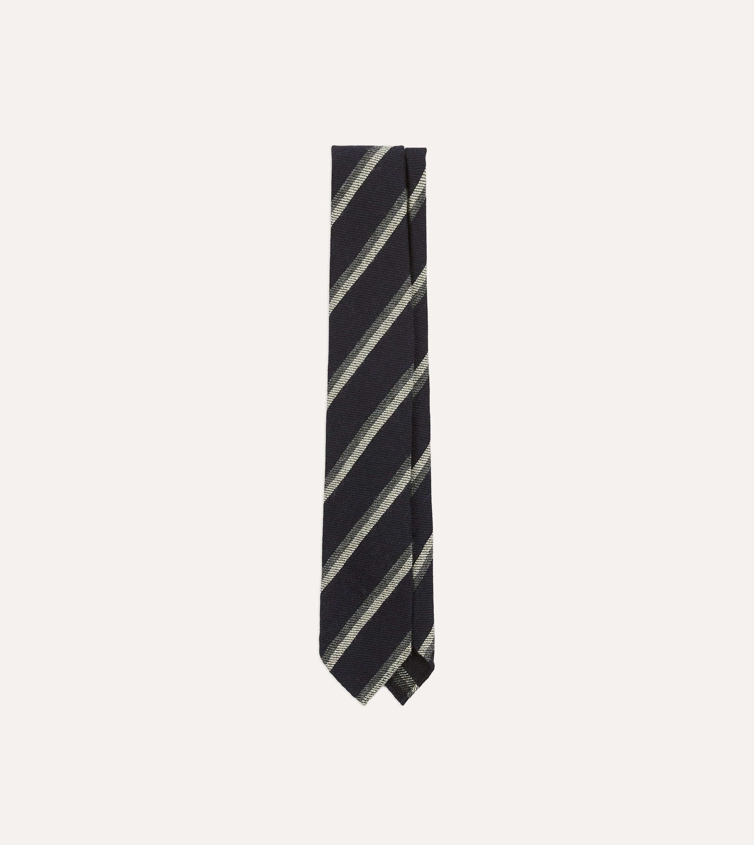 Black and Grey Sandwich Stripe Hand Rolled Shetland Wool Tie