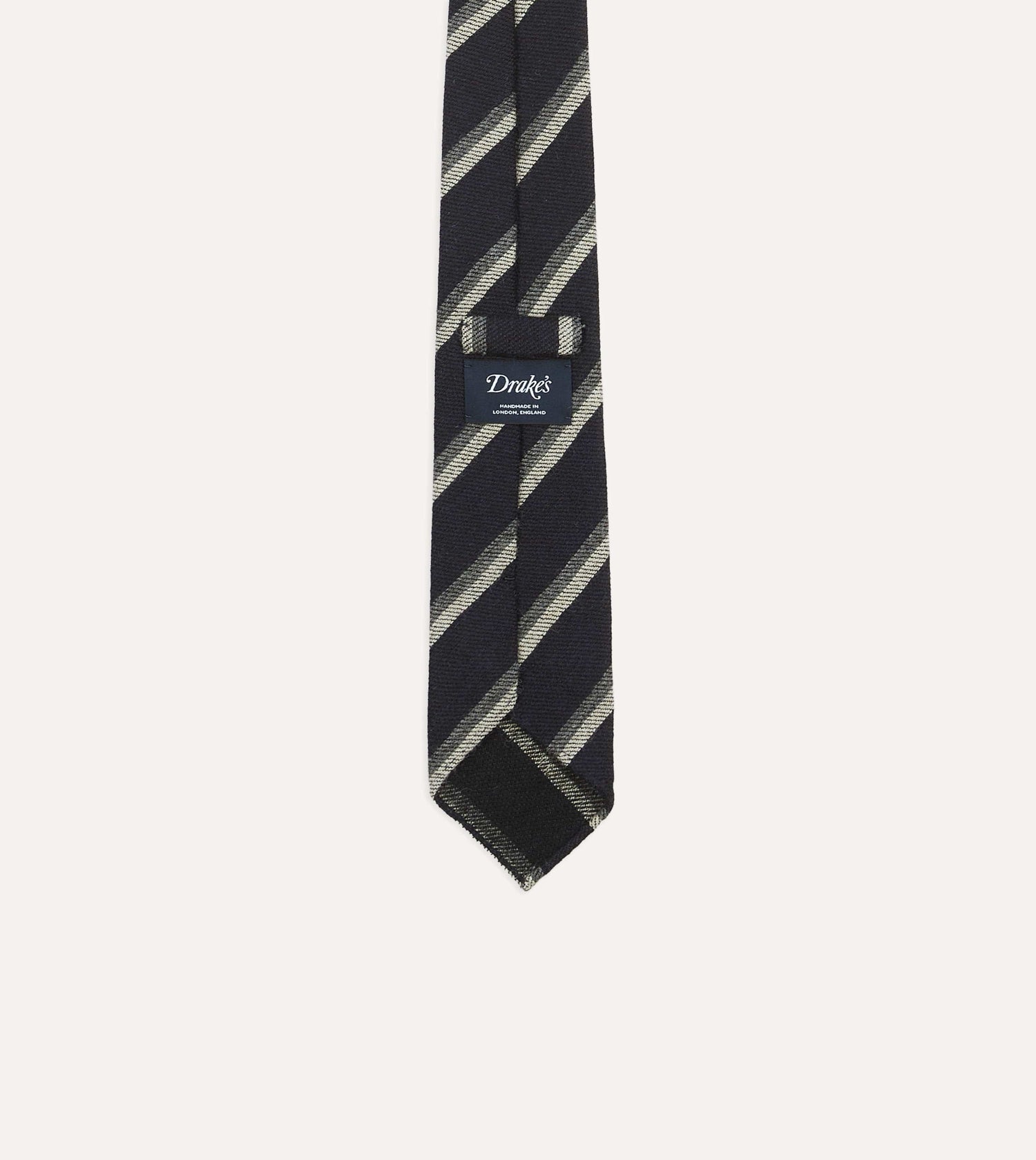 Black and Grey Sandwich Stripe Hand Rolled Shetland Wool Tie