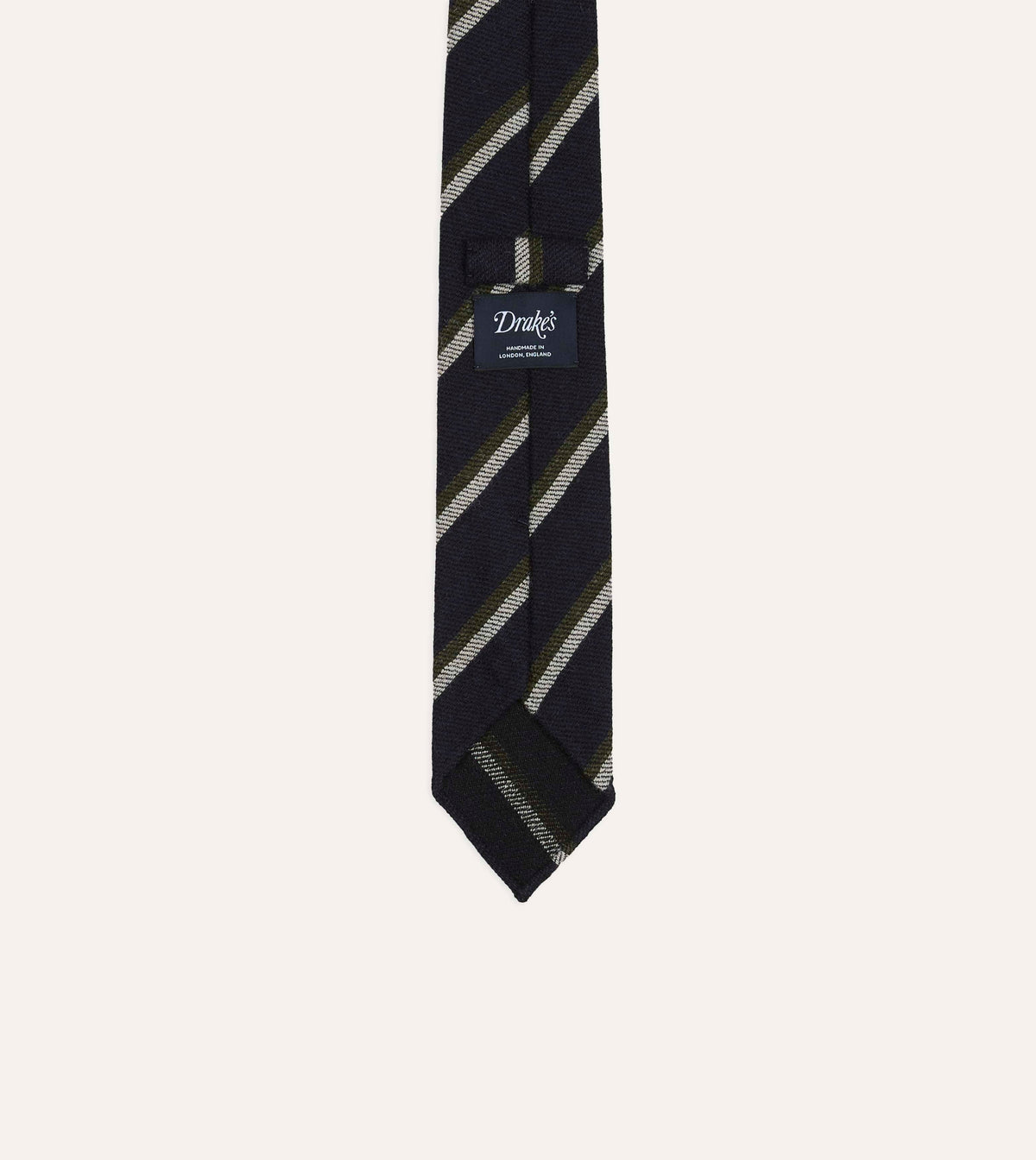 Navy, White and Green Sandwich Stripe Hand Rolled Shetland Wool Tie