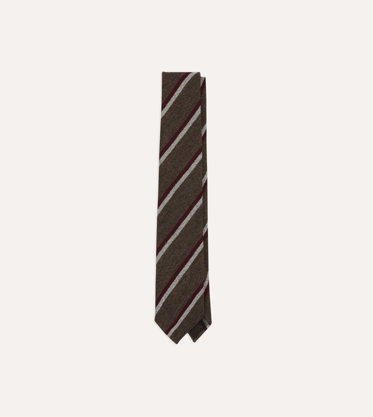 Brown, Red and White Sandwich Stripe Hand Rolled Shetland Wool Tie