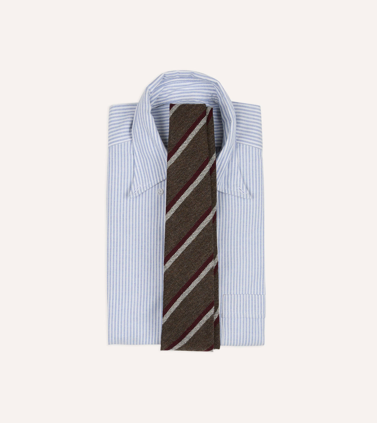 Brown, Red and White Sandwich Stripe Hand Rolled Shetland Wool Tie