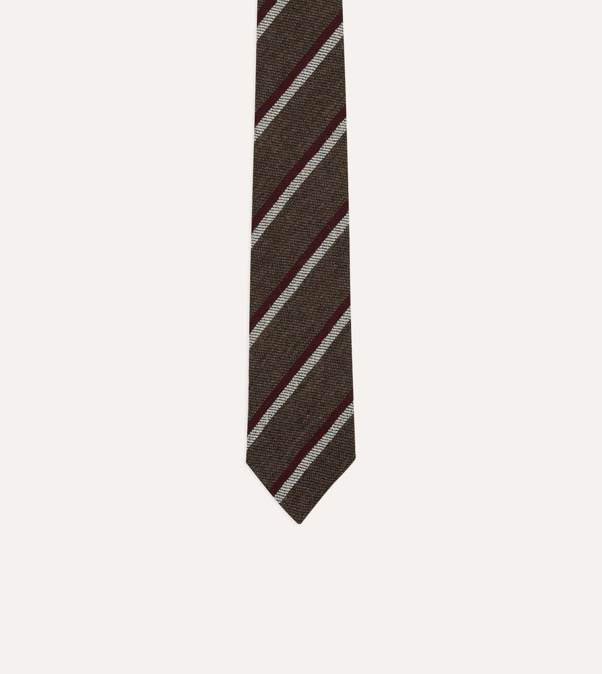 Brown, Red and White Sandwich Stripe Hand Rolled Shetland Wool Tie