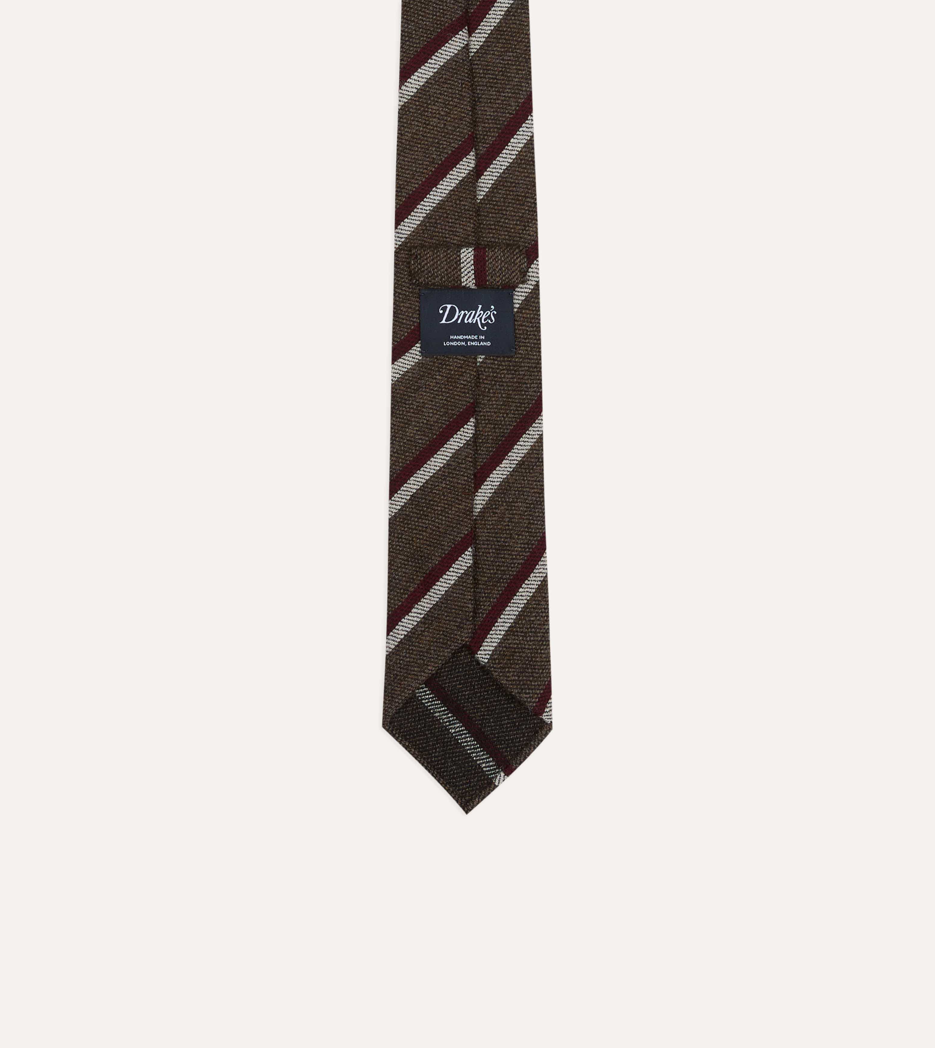 Brown, Red and White Sandwich Stripe Hand Rolled Shetland Wool Tie