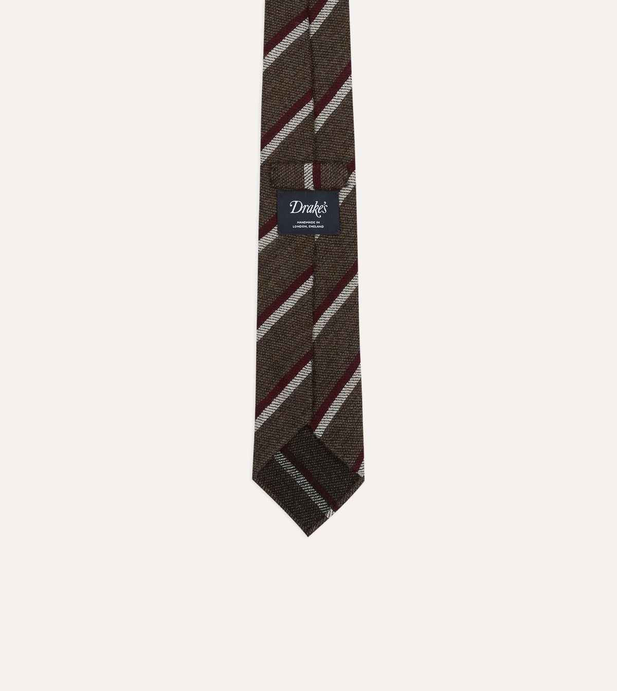 Brown, Red and White Sandwich Stripe Hand Rolled Shetland Wool Tie