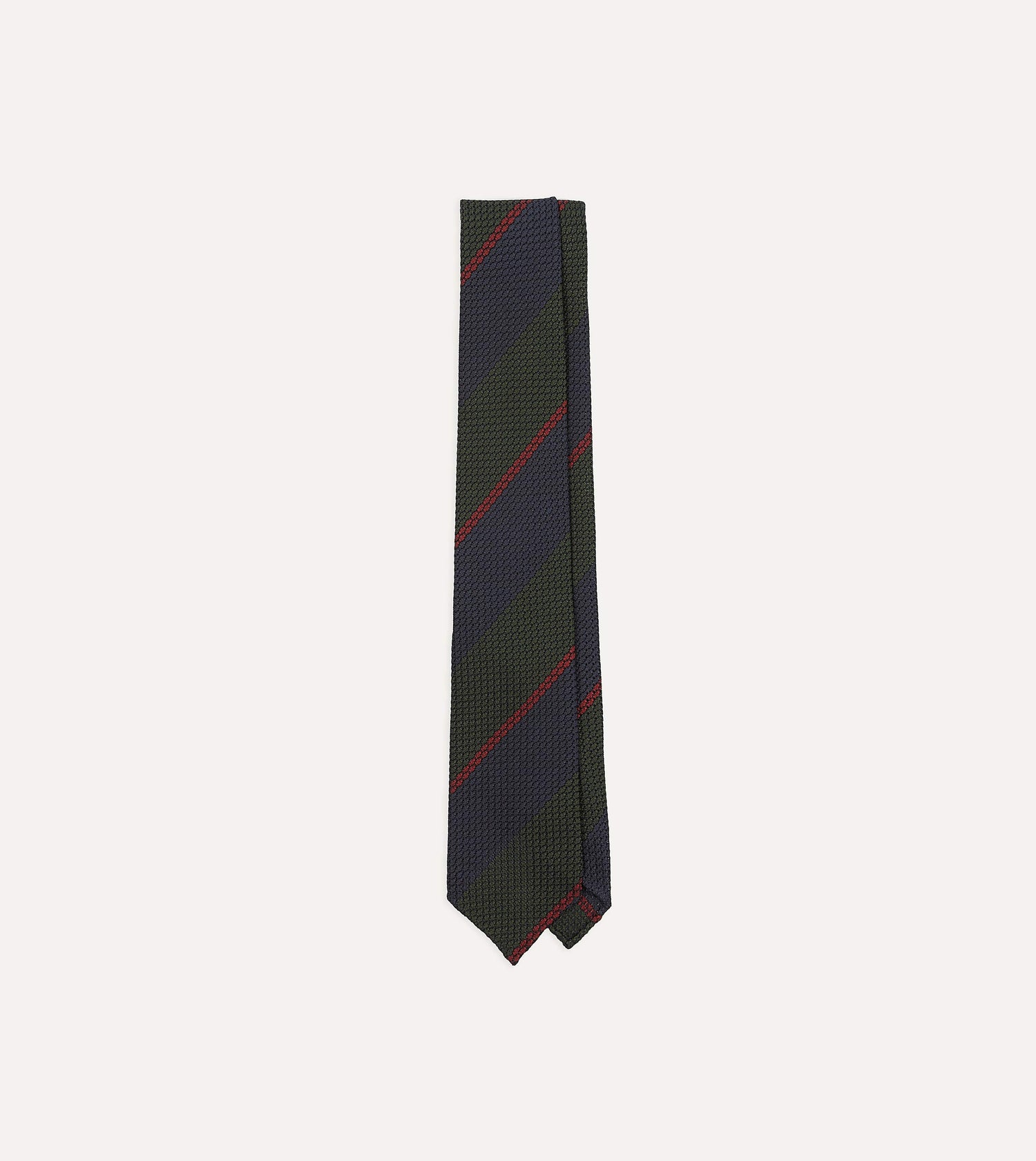 Olive and Red Block Stripe Hand Rolled Silk Grenadine Tie