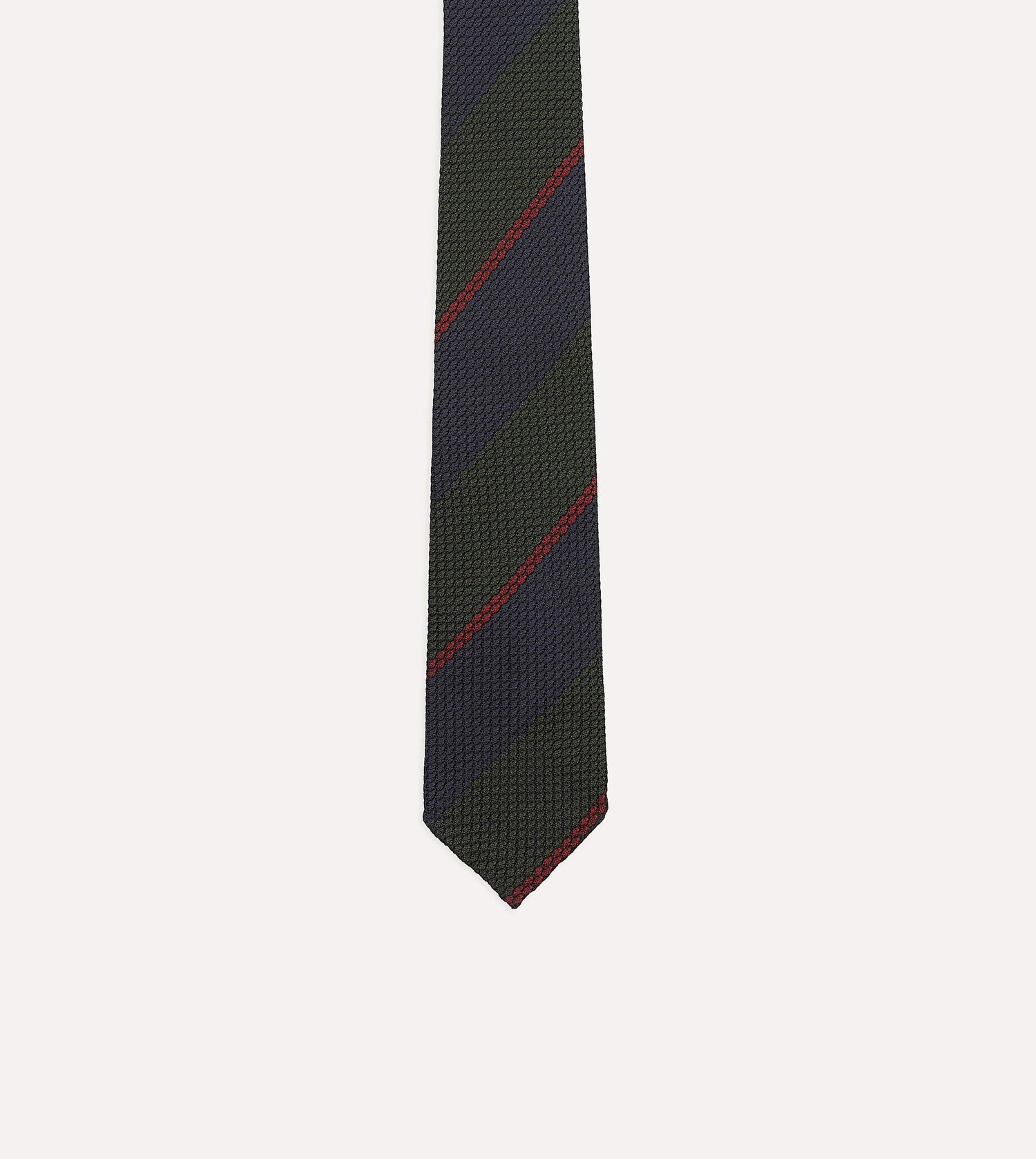 Olive and Red Block Stripe Hand Rolled Silk Grenadine Tie