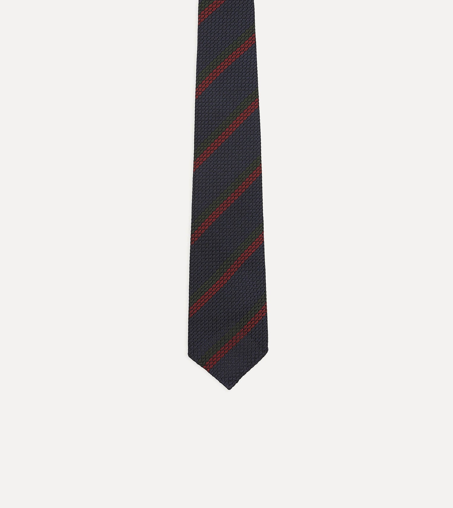 Navy and Red Block Stripe Hand Rolled Silk Grenadine Tie