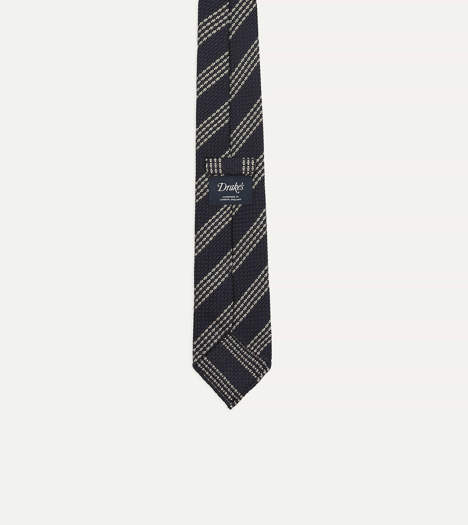 Navy and Silver Stripe Hand Rolled Large Knot Grenadine Tie