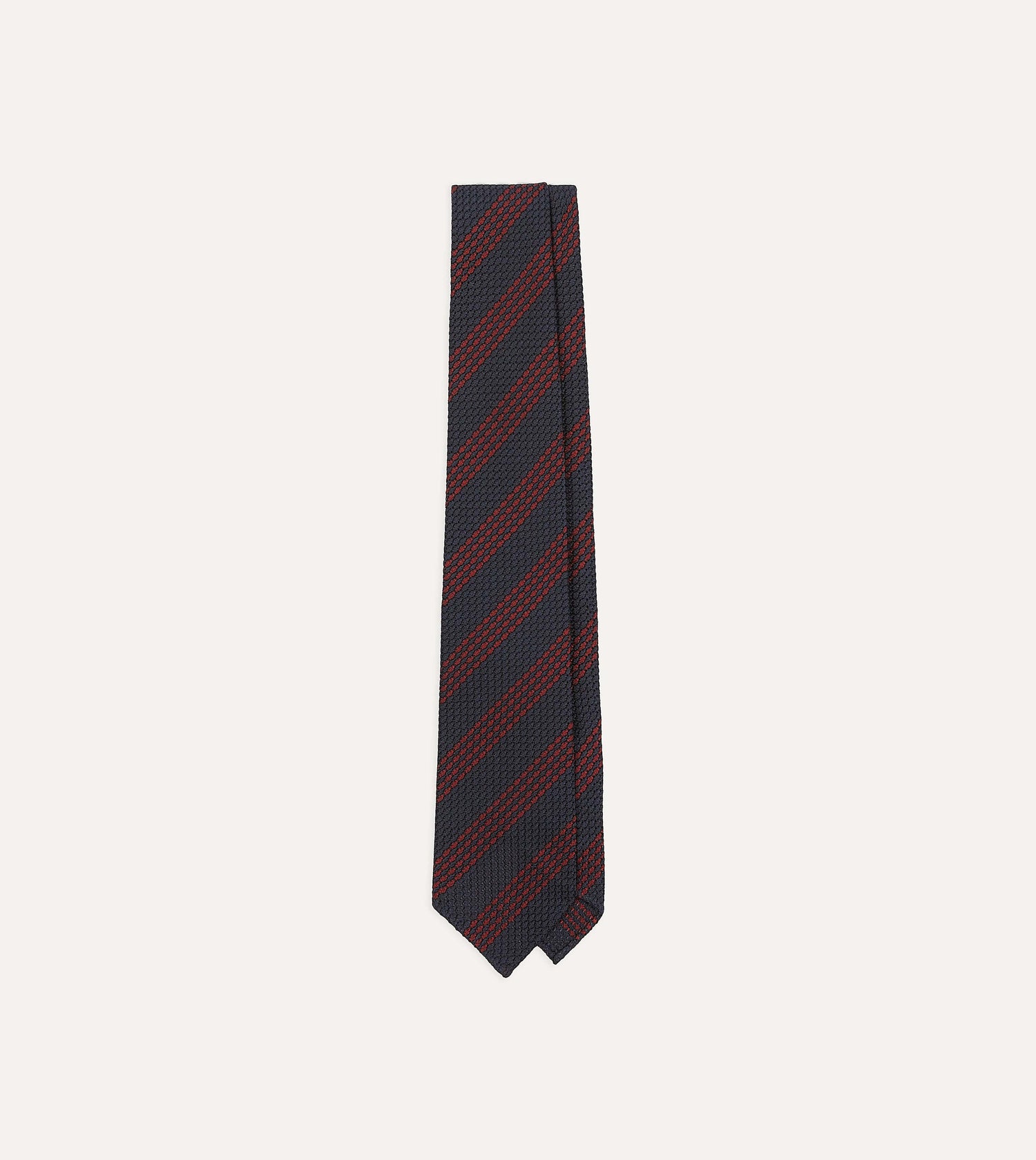 Navy and Red Stripe Hand Rolled Large Knot Grenadine Tie