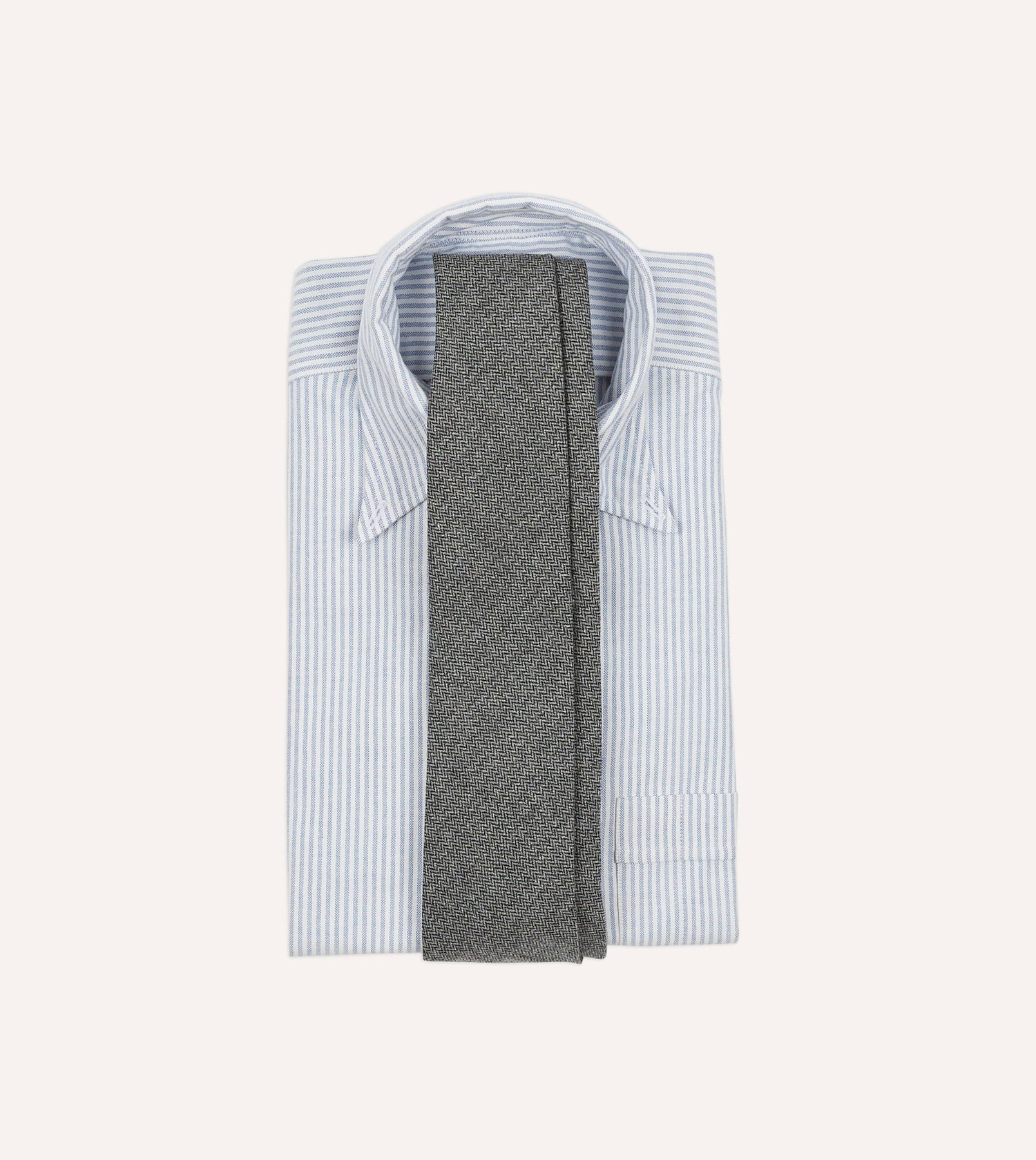 Grey Herringbone Hand Rolled Wool Tie