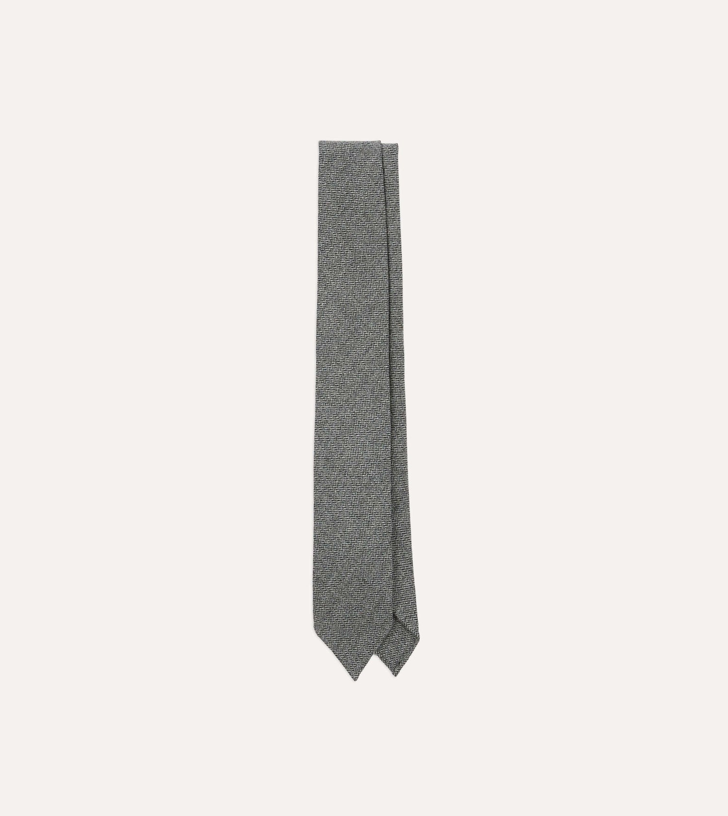 Grey Herringbone Hand Rolled Wool Tie