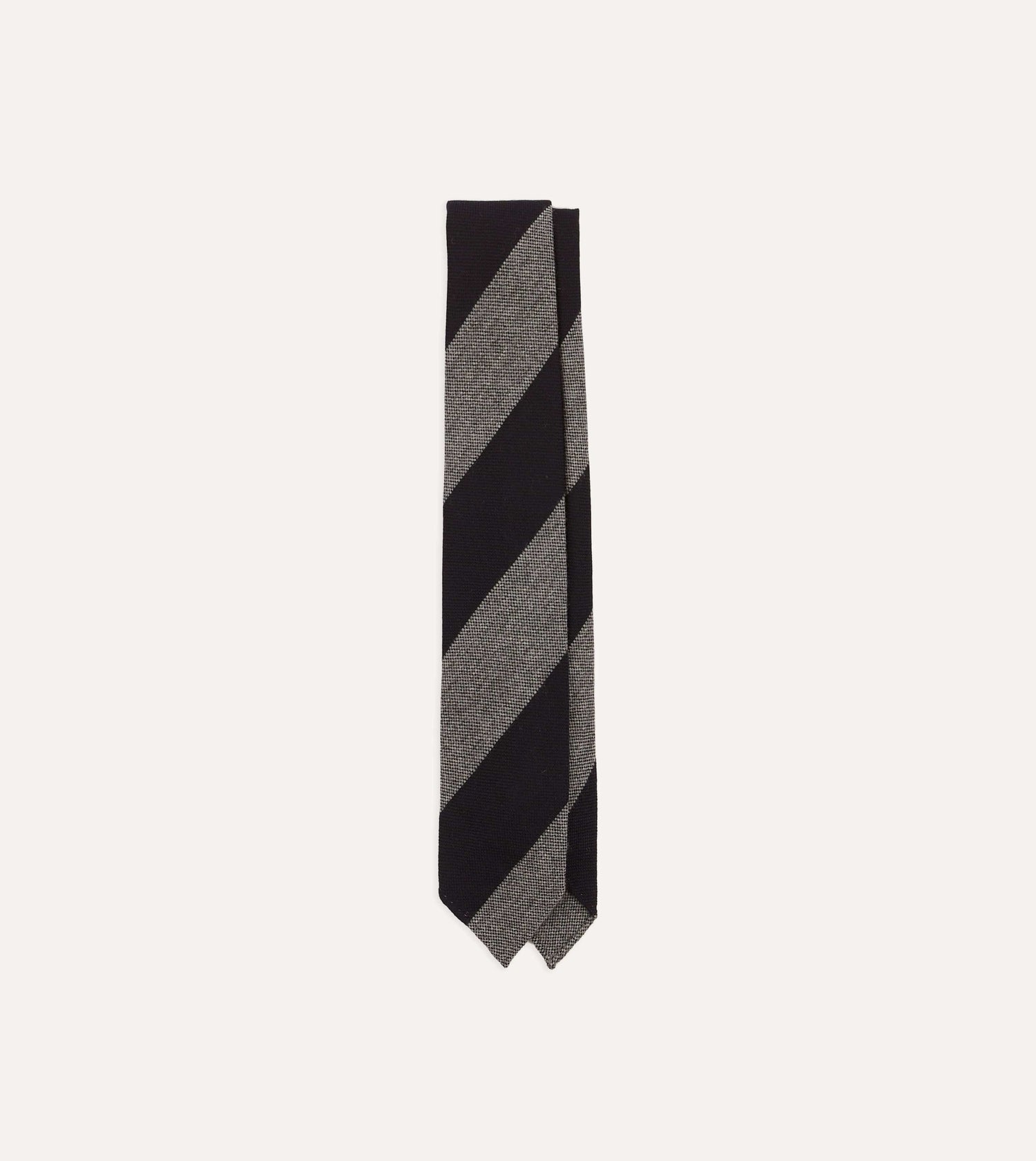 Grey and Black Block Stripe Hand Rolled Wool Tie
