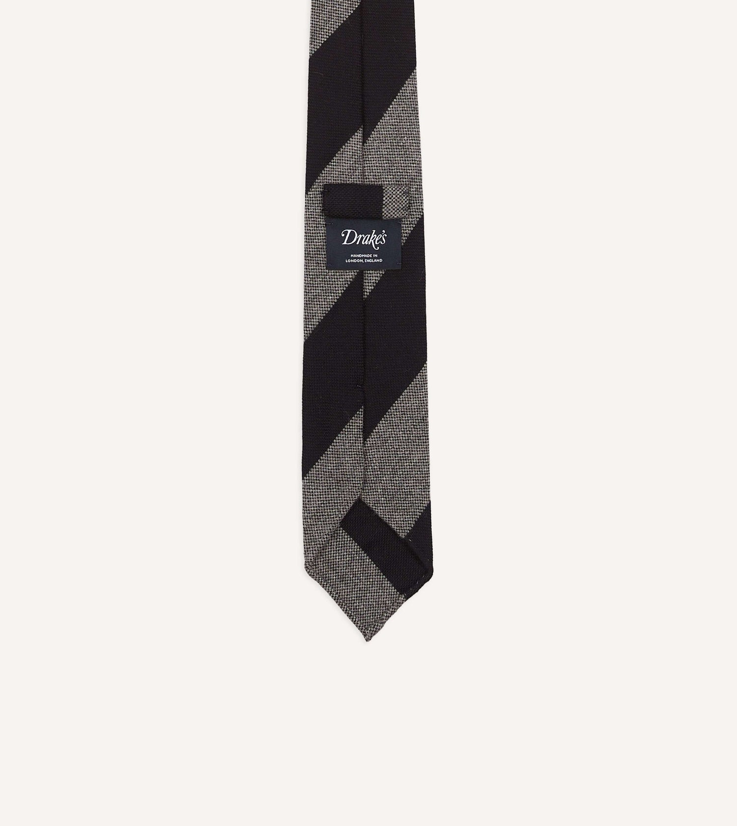 Grey and Black Block Stripe Hand Rolled Wool Tie