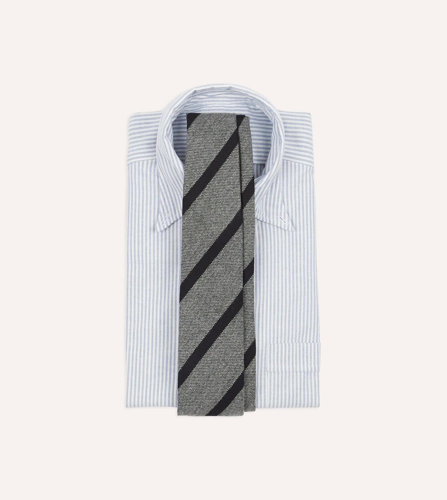 Grey and Black Double Stripe Hand Rolled Wool Tie
