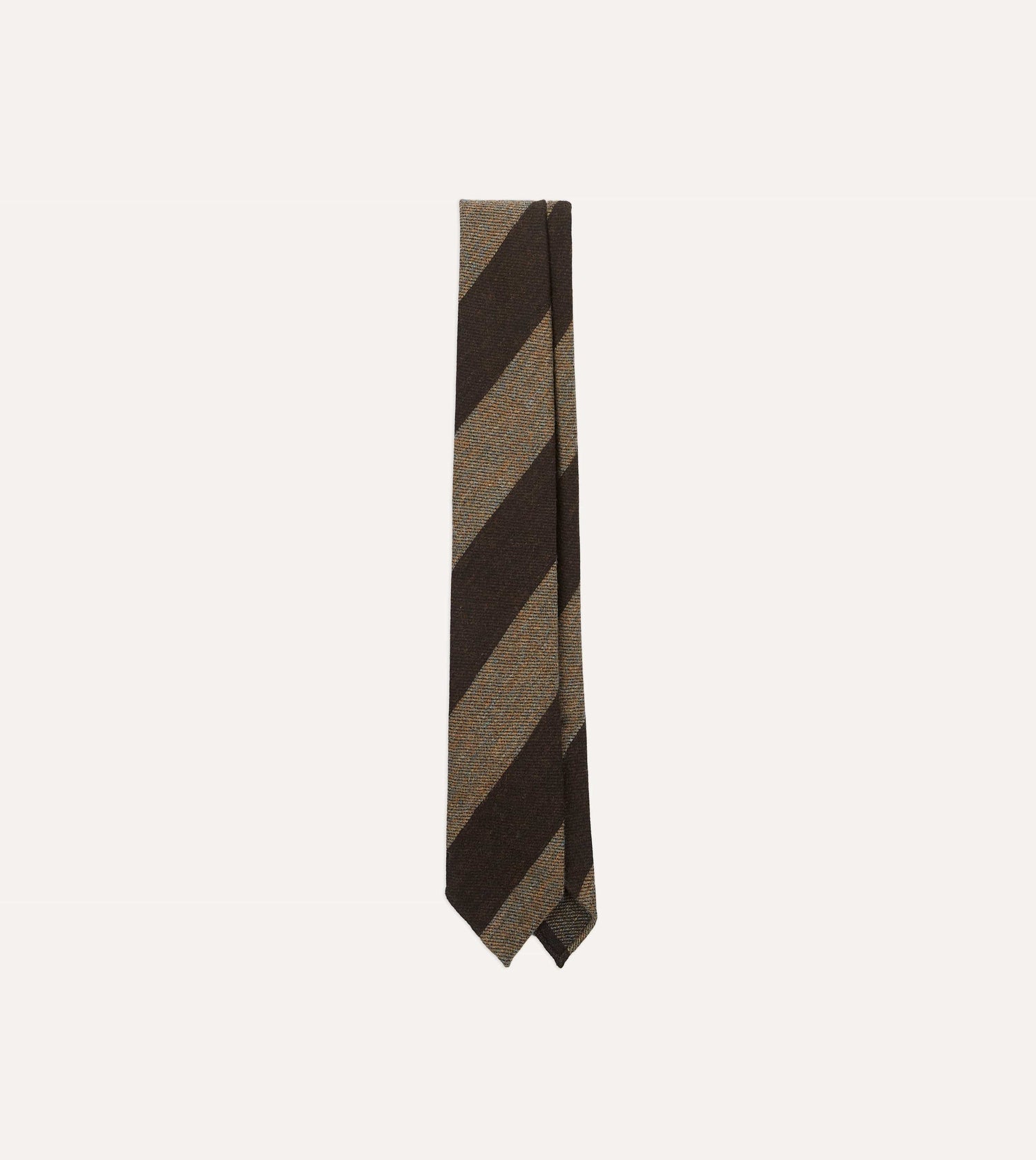 Brown and Ecru Block Stripe Hand Rolled Wool Tie