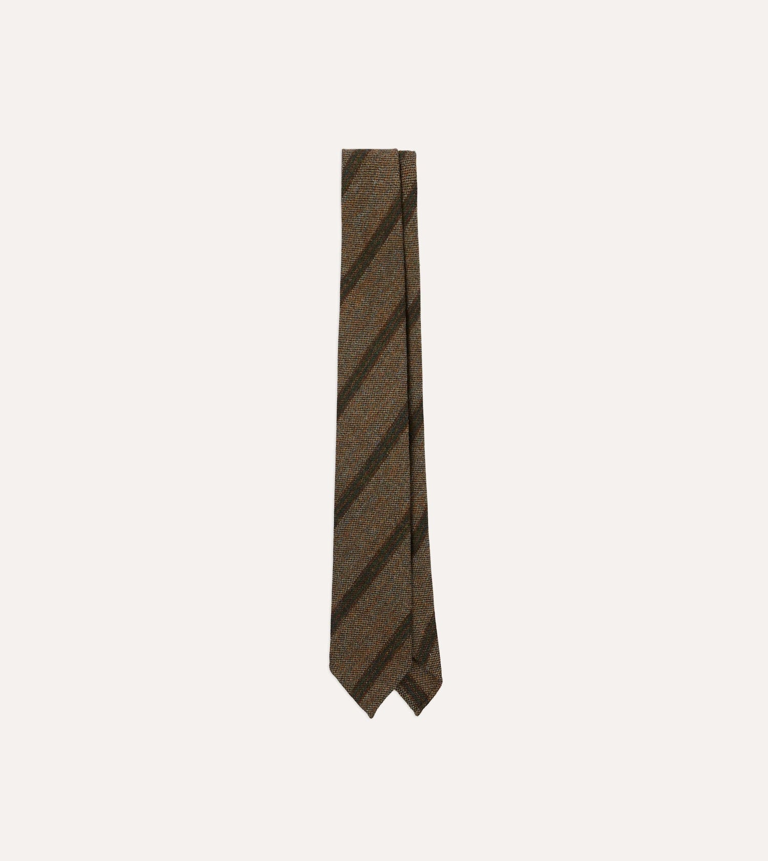 Brown Sandwich Stripe Hand Rolled Wool Tie