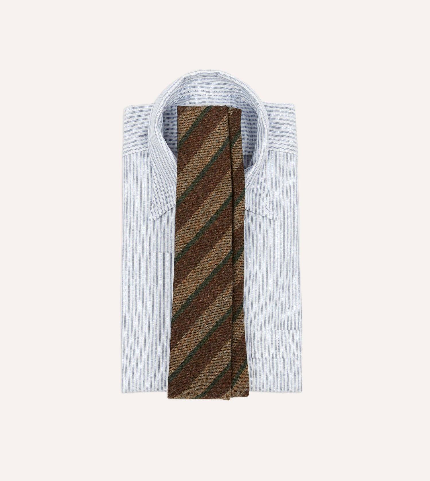 Brown and Green Sandwich Stripe Hand Rolled Wool Tie