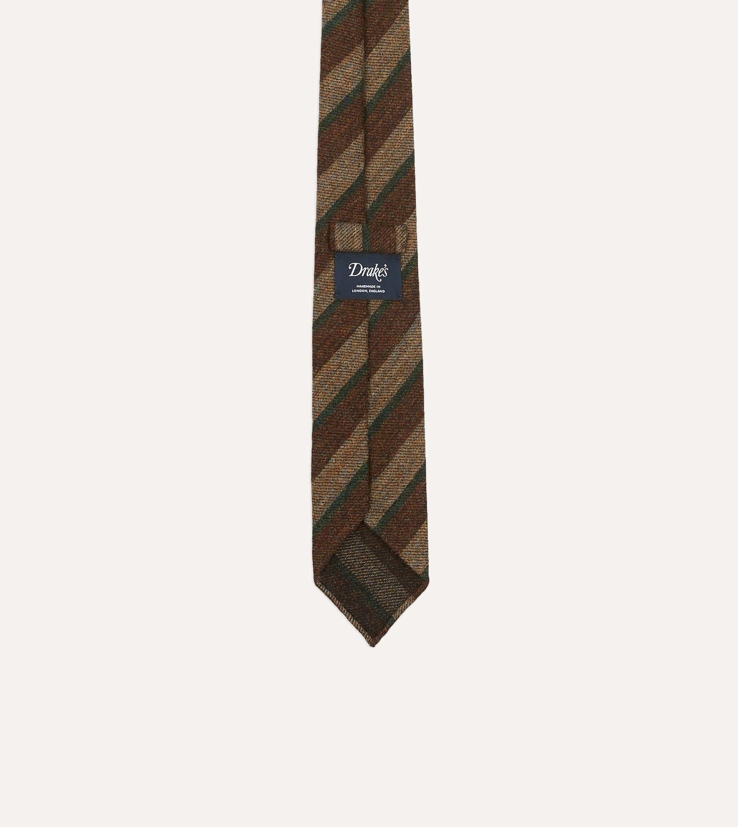 Brown and Green Sandwich Stripe Hand Rolled Wool Tie