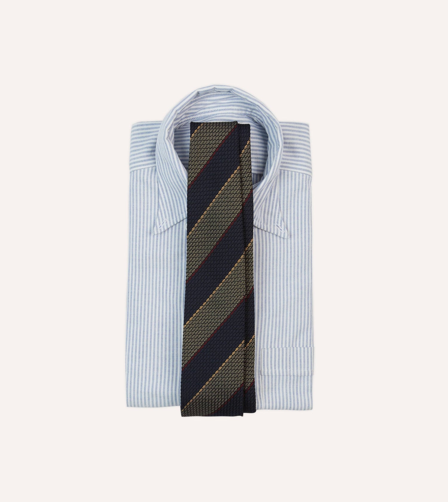 Navy and Grey Stripe Woven Grenadine Silk Tipped Tie