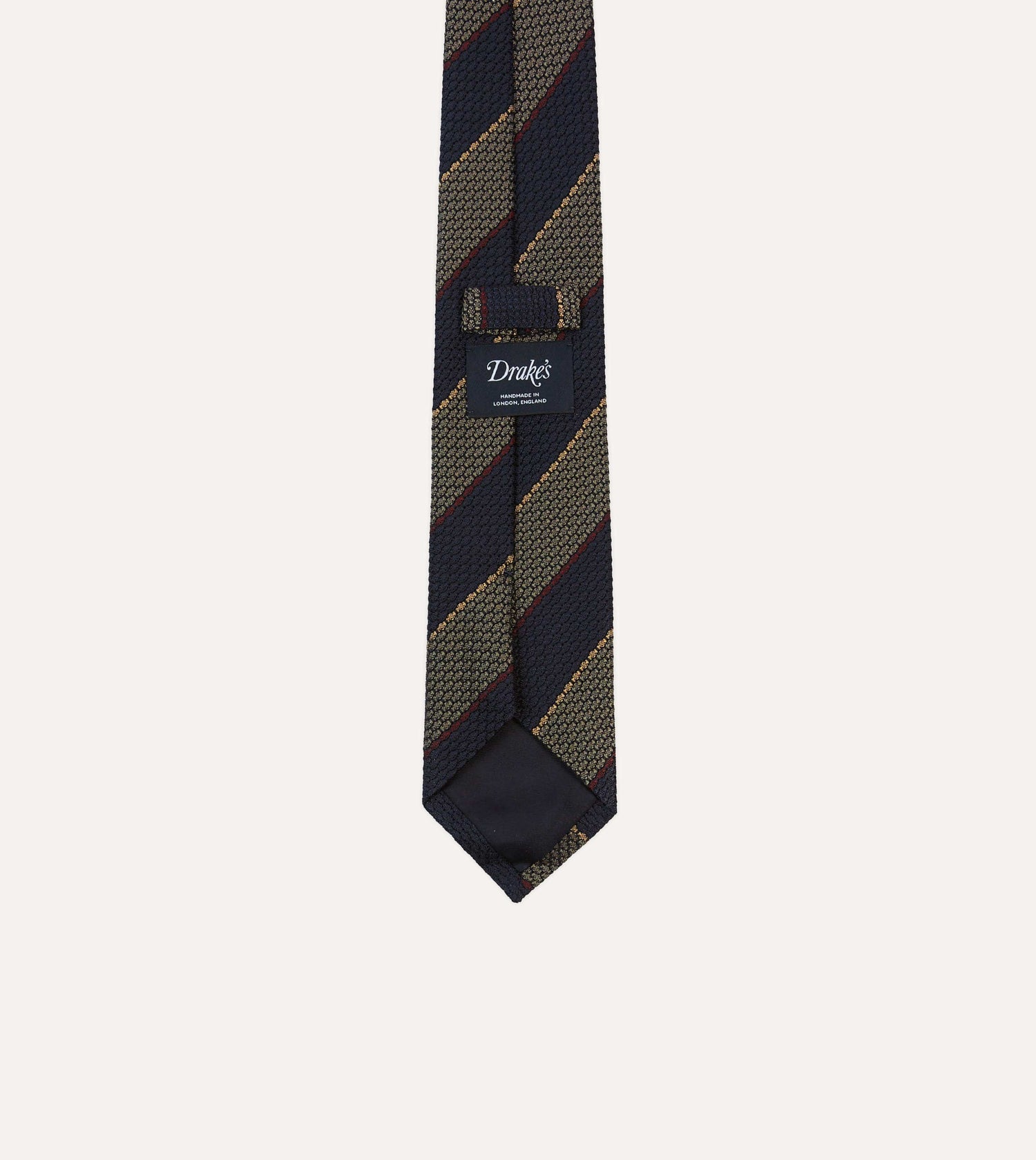Navy and Grey Stripe Woven Grenadine Silk Tipped Tie