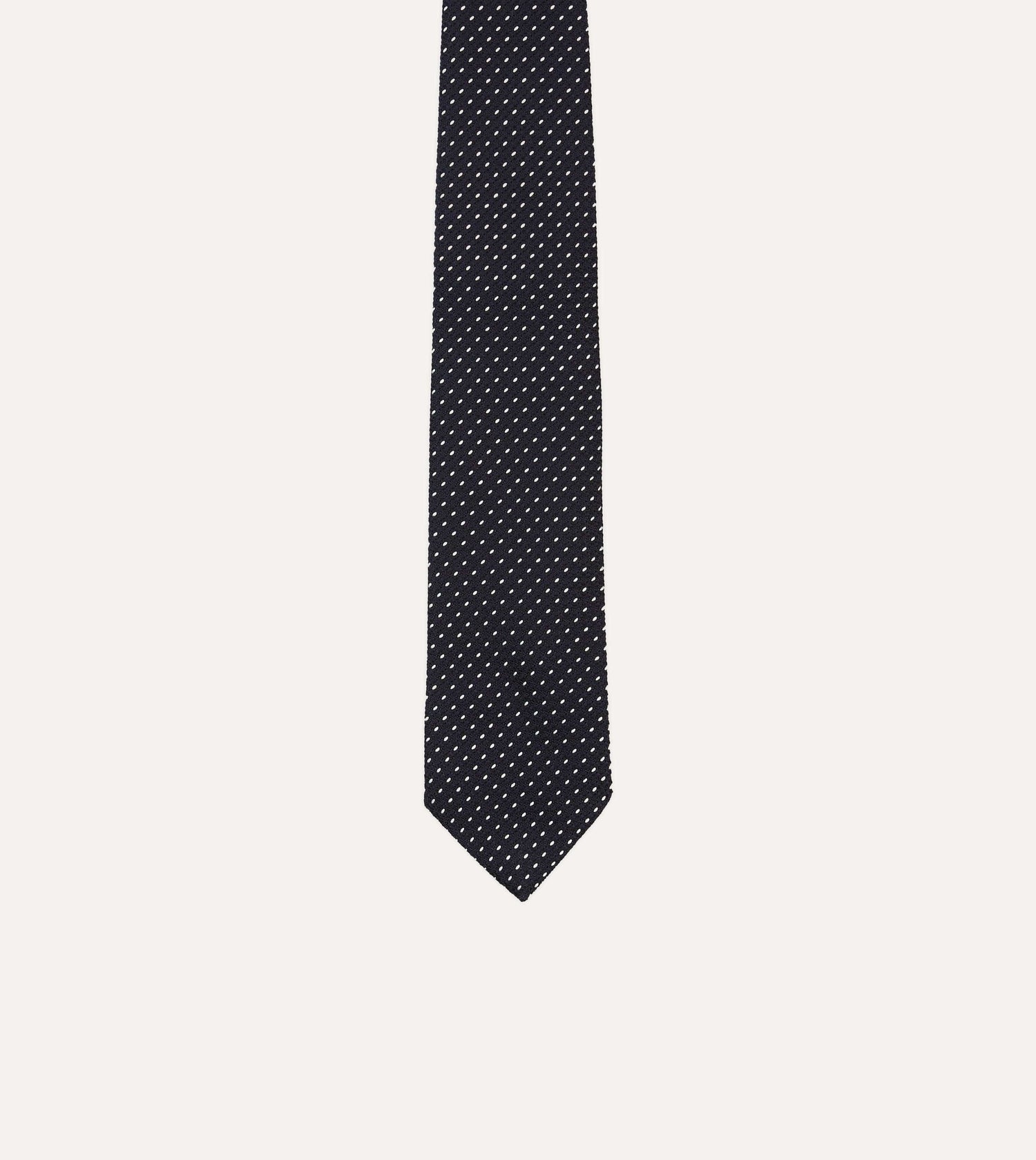 Navy and White Stitching Woven Grenadine Silk Tipped Tie