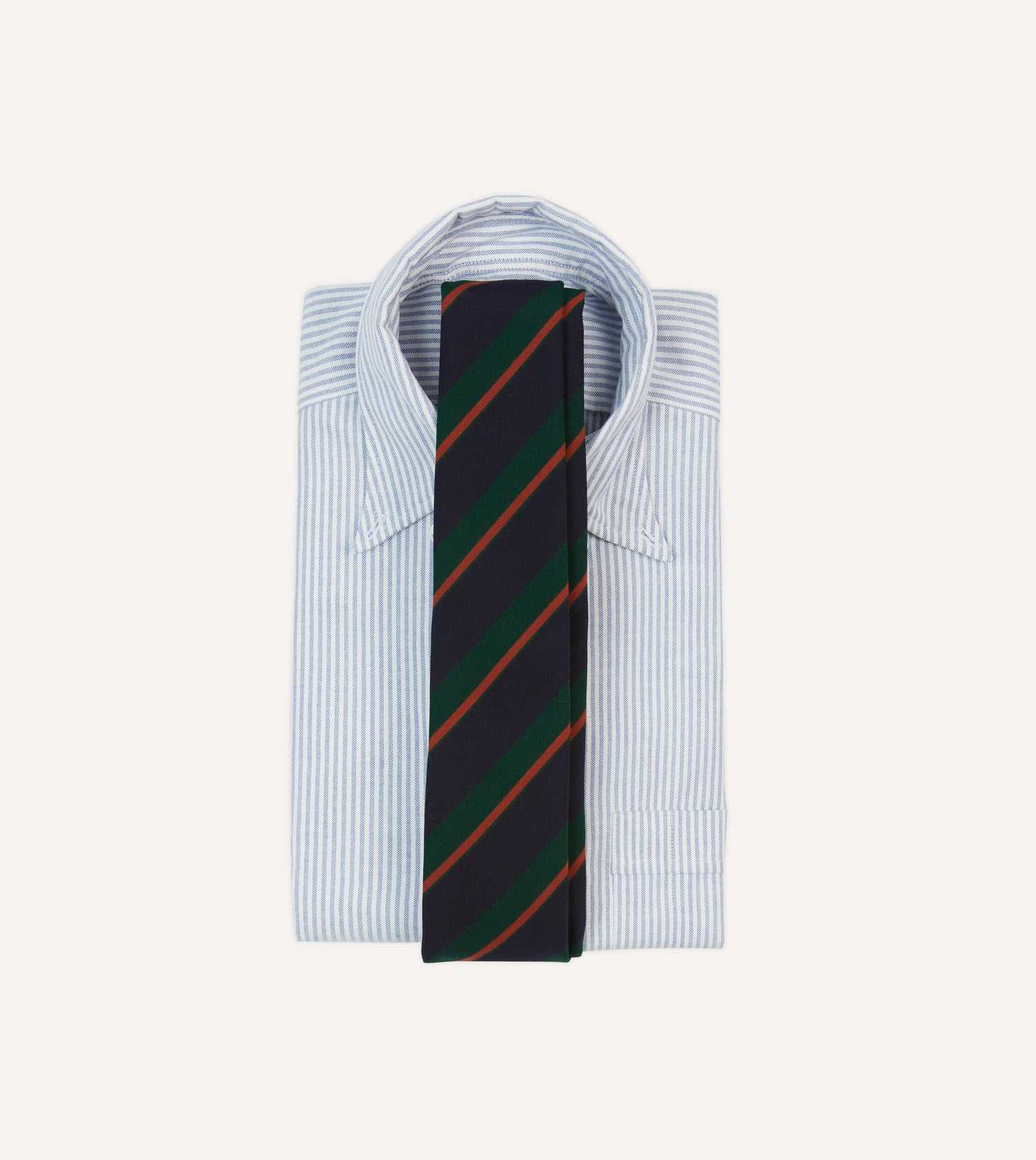 Navy, Green and Orange Stripe Mogador Wool Cotton Hand Rolled Tie
