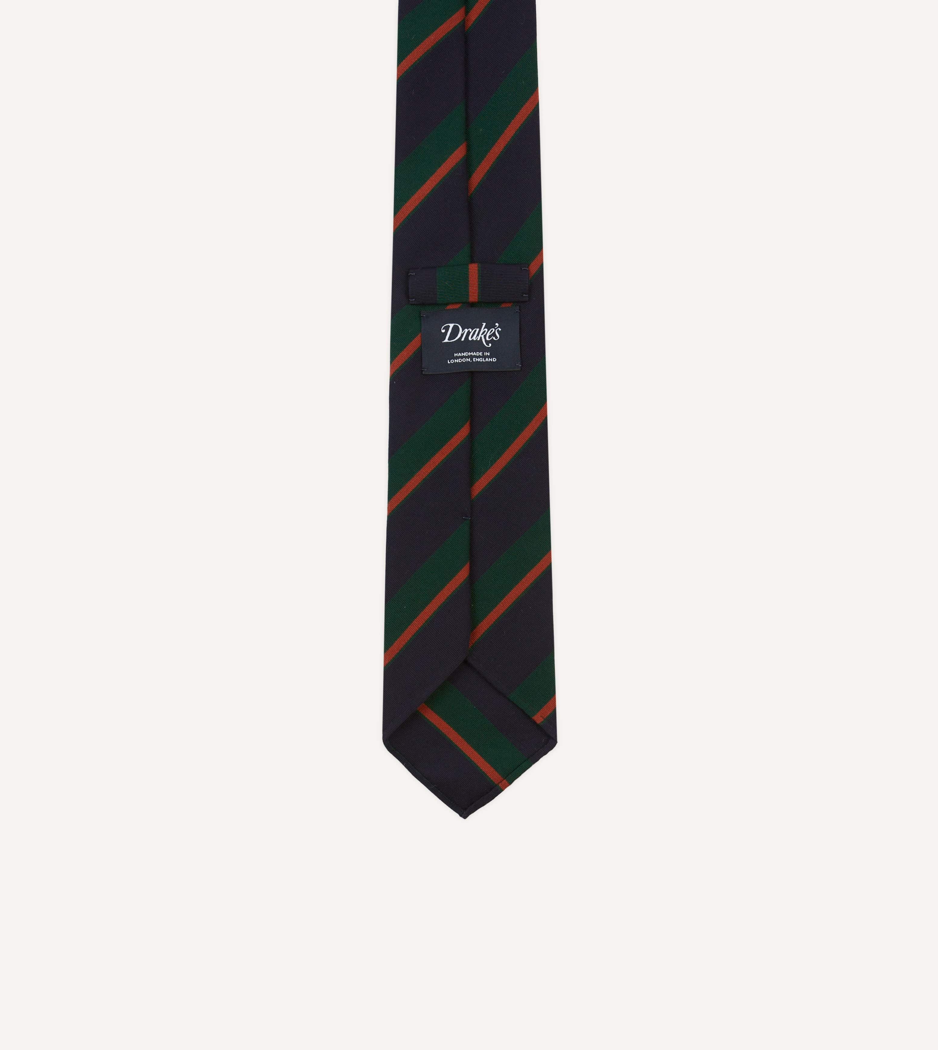 Navy, Green and Orange Stripe Mogador Wool Cotton Hand Rolled Tie