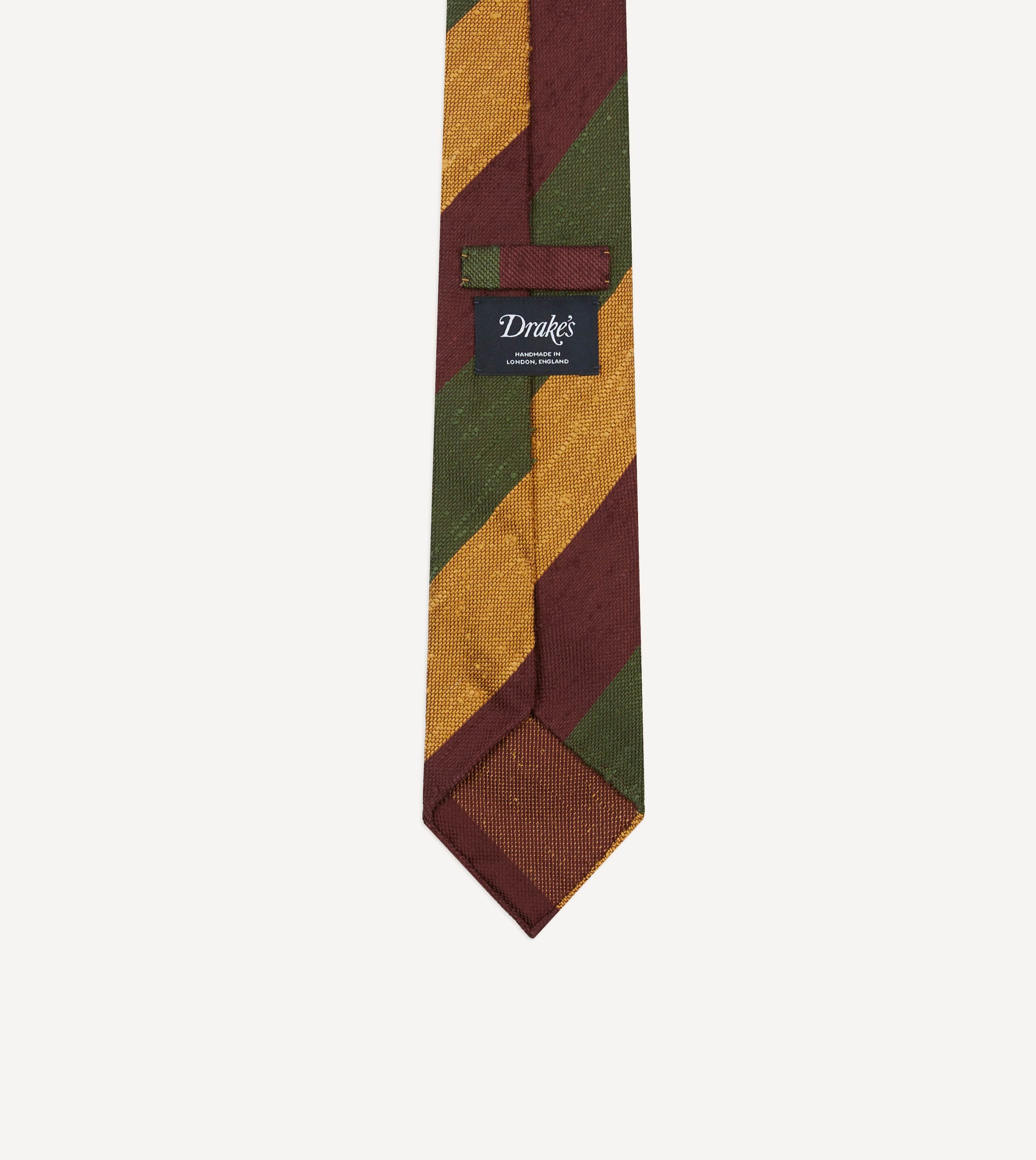 Burgundy, Gold and Olive Block Stripe Shantung Silk Tie