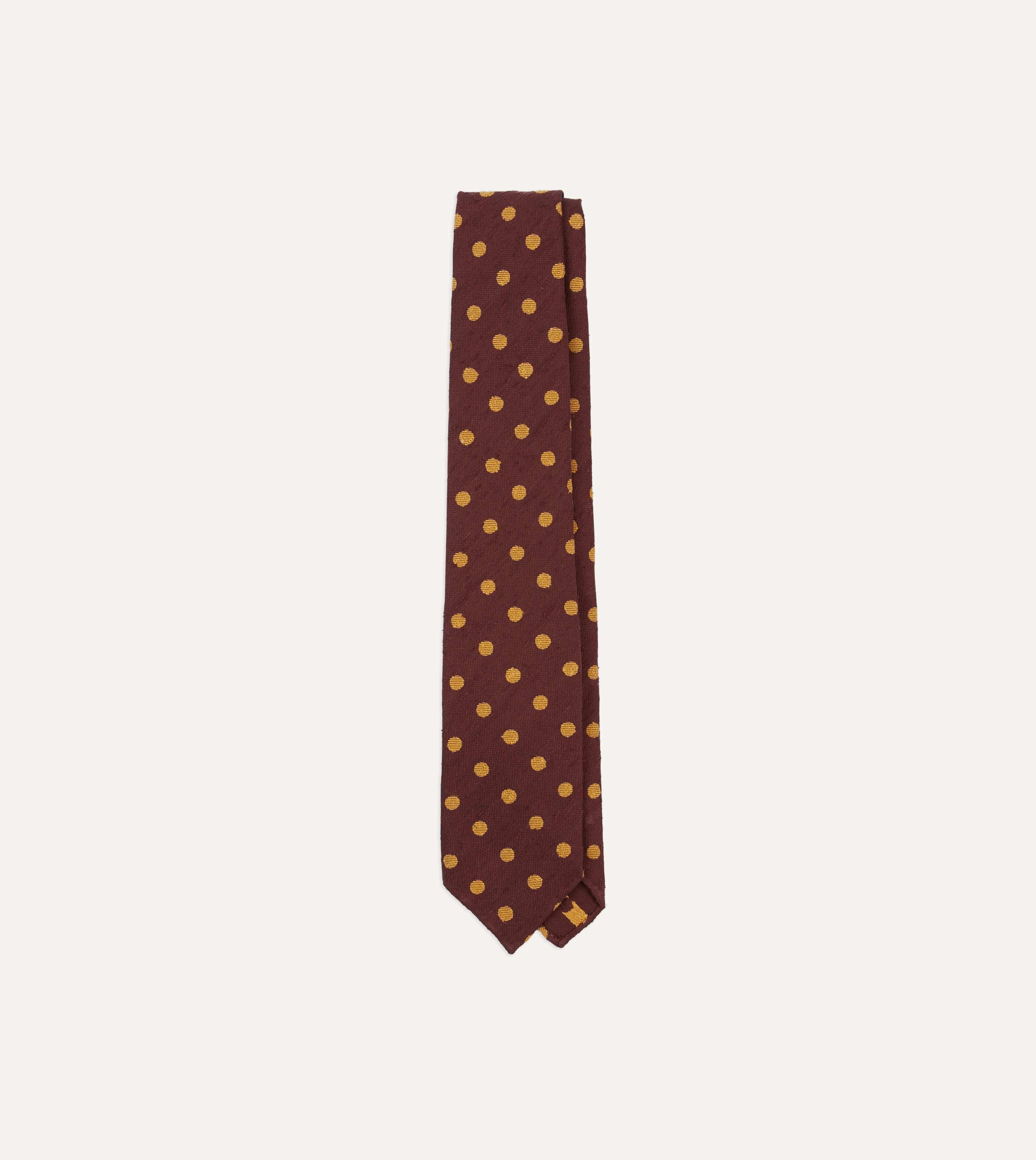 Burgundy and White Spots Shantung Silk Tie