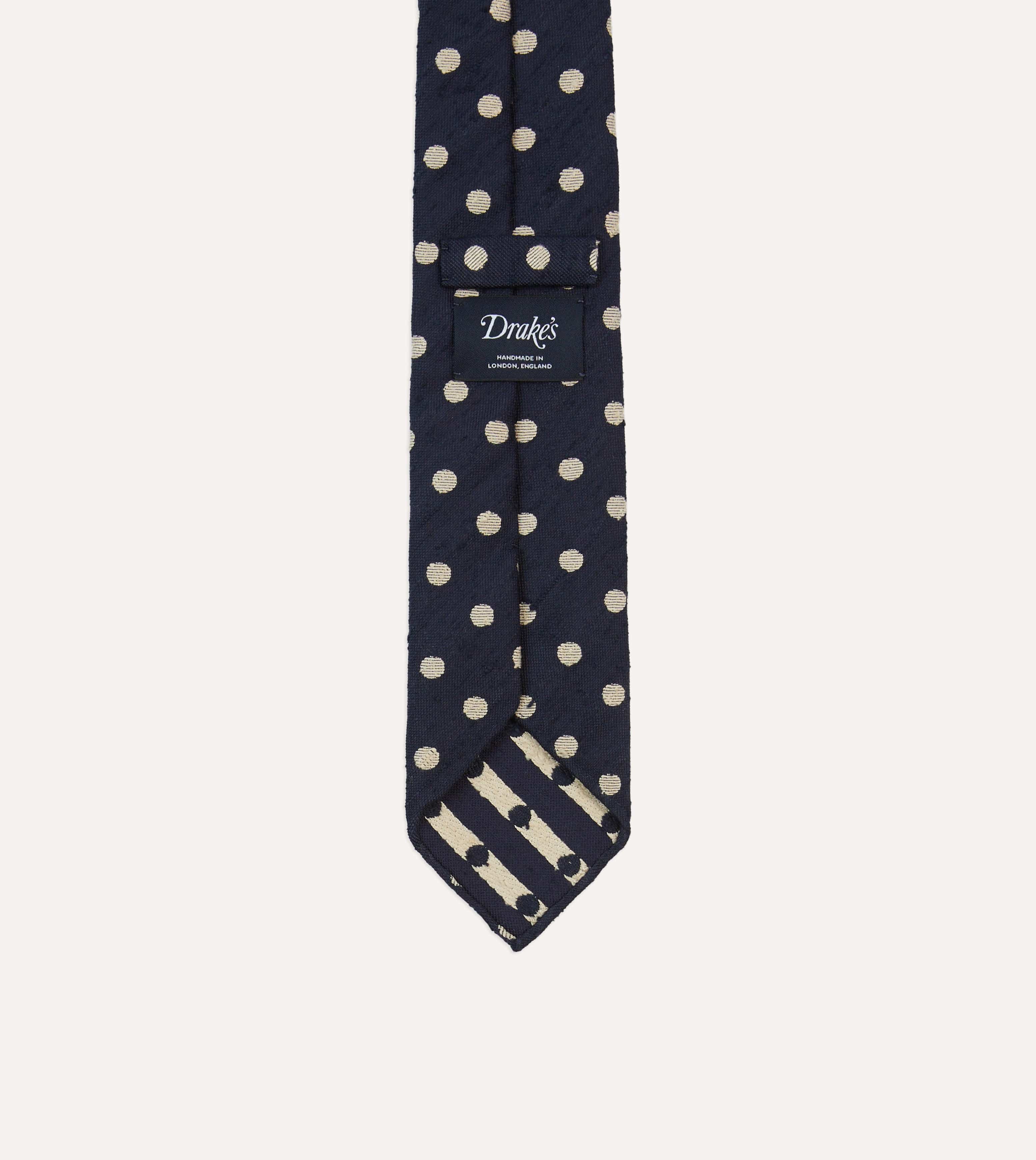 Navy and White Spots Shantung Silk Tie