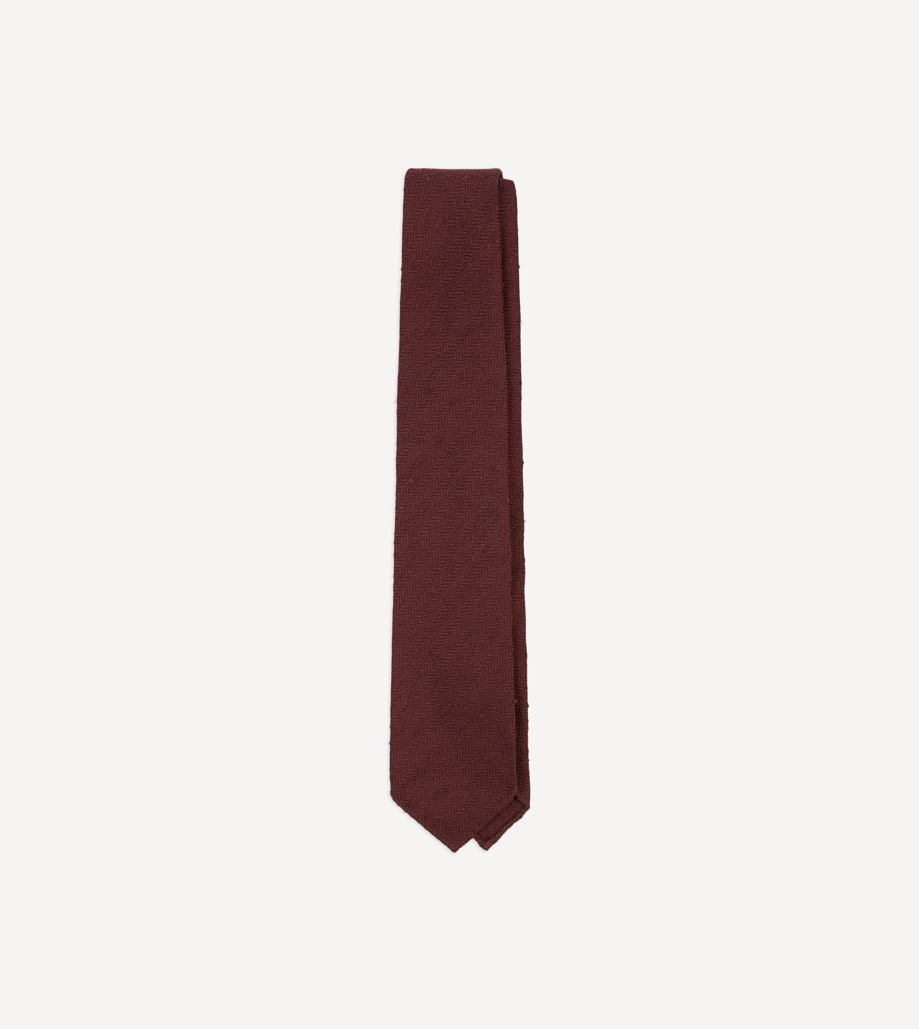 Burgundy Herringbone Shantung Silk Tipped Tie