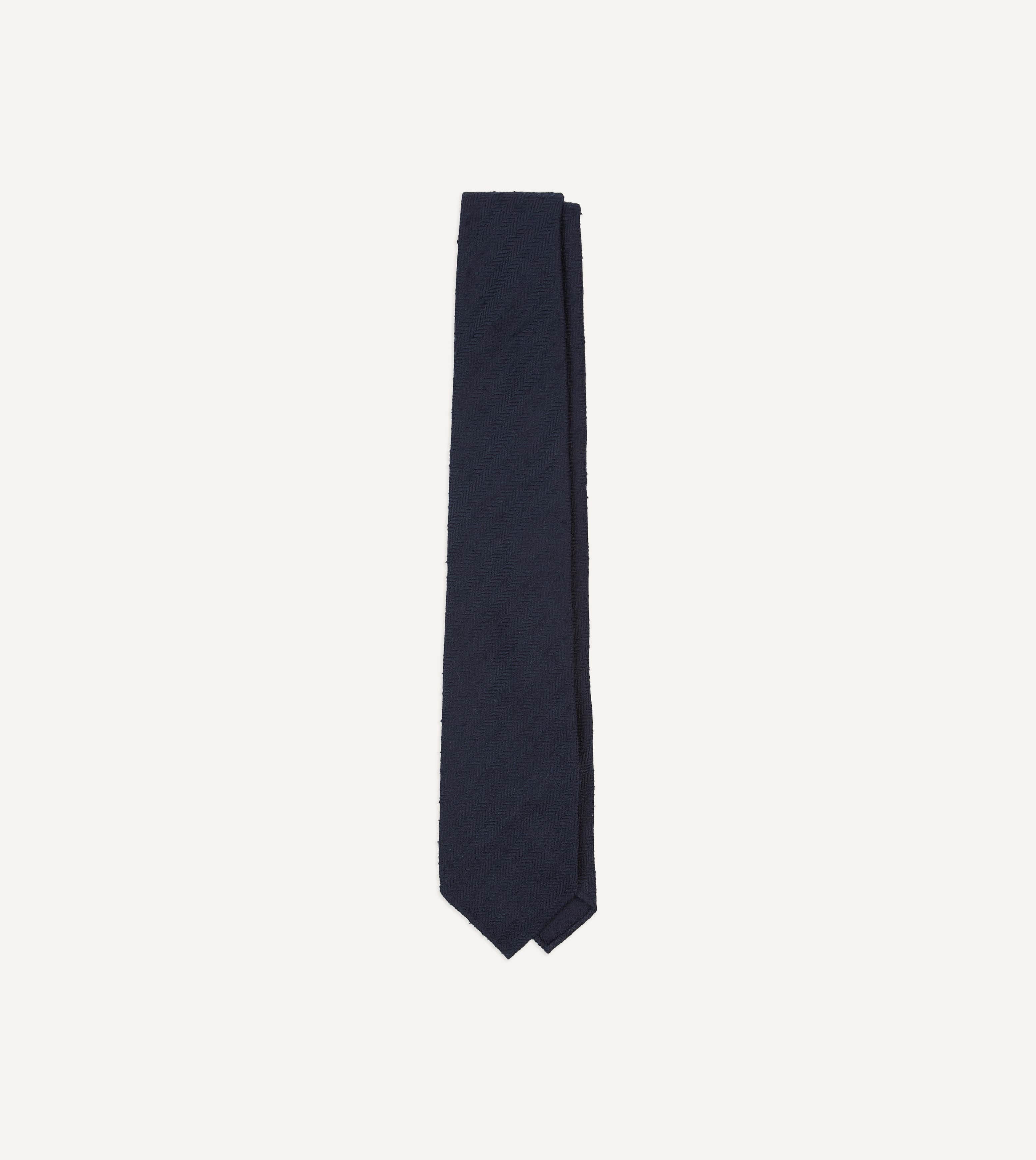 Navy Herringbone Shantung Silk Tipped Tie