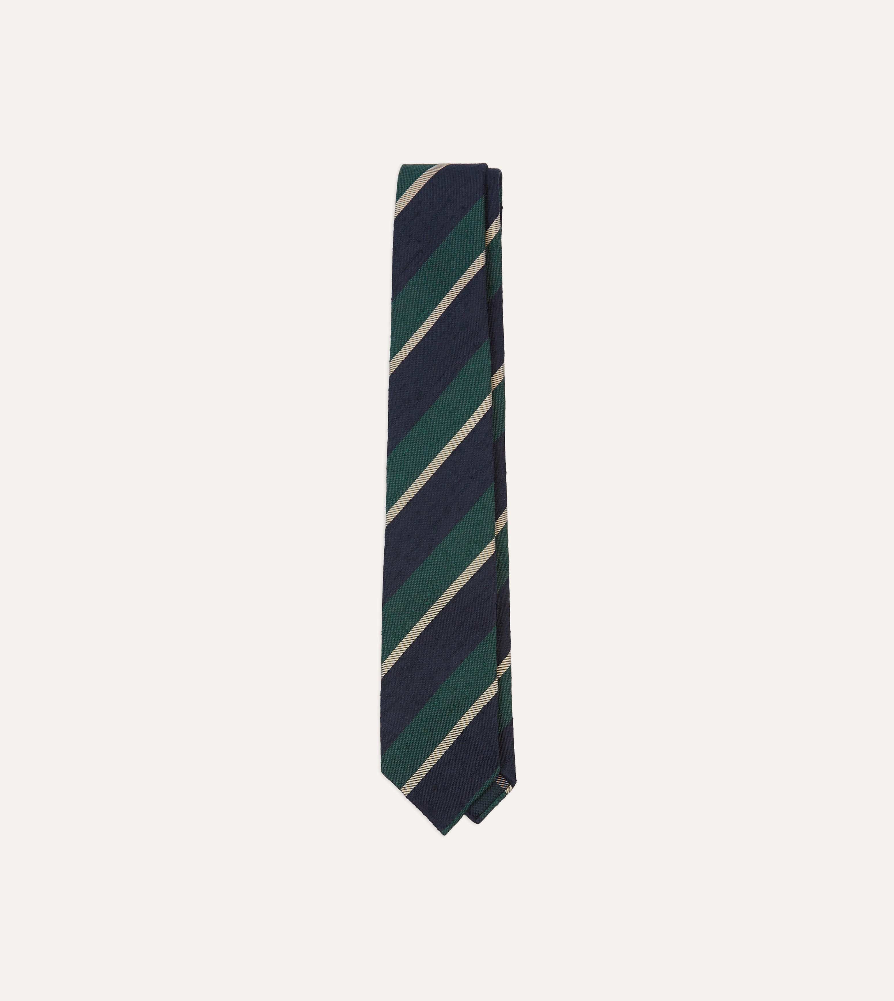 Navy Multi Stripe Shantung Silk Tie