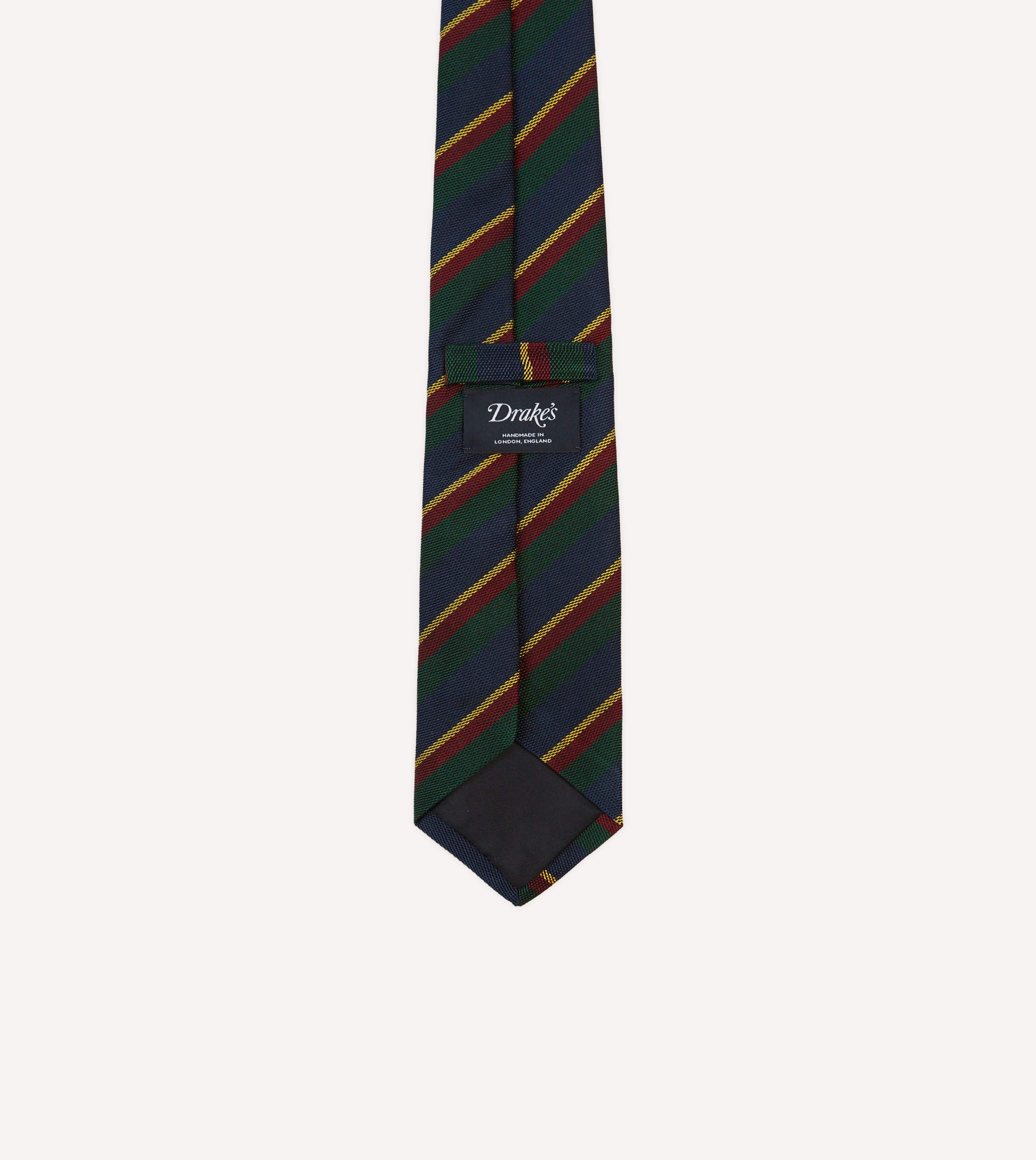 Navy, Green and Yellow Stripe Hand Rolled Silk Grenadine Tie