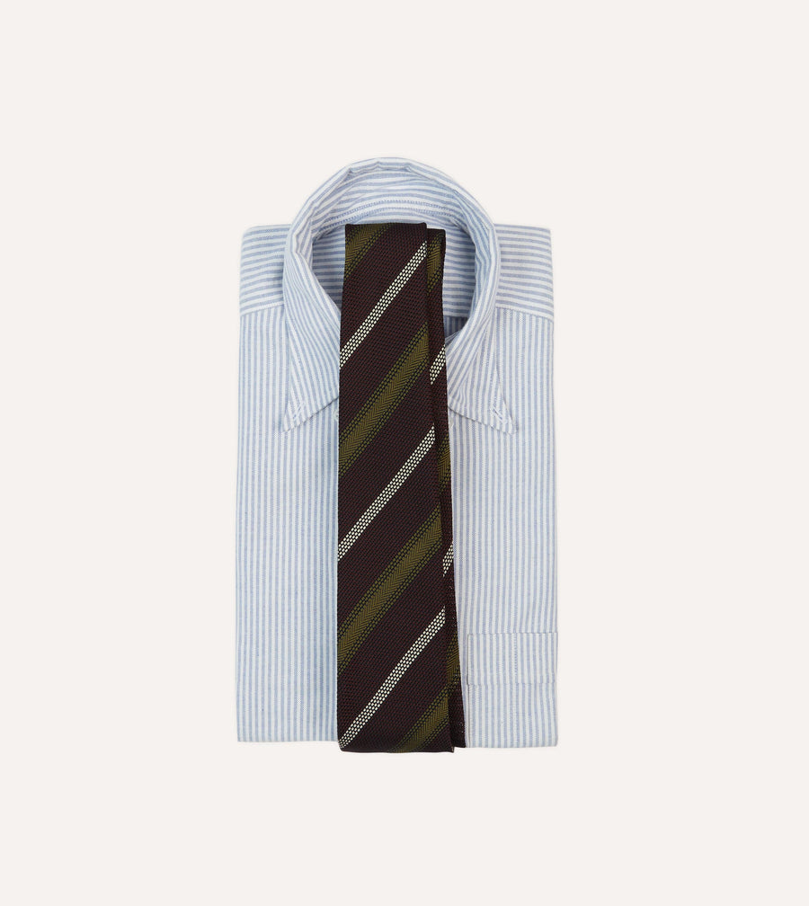 Burgundy, Olive and Ecru Stripe Hand Rolled Silk Grenadine Tie