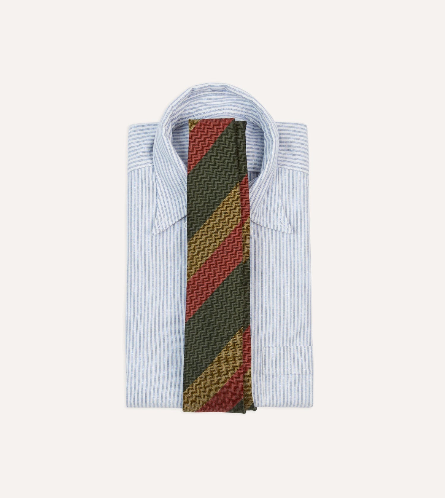 Green, Red and Mustard Block Stripe Hand Rolled Wool Tie