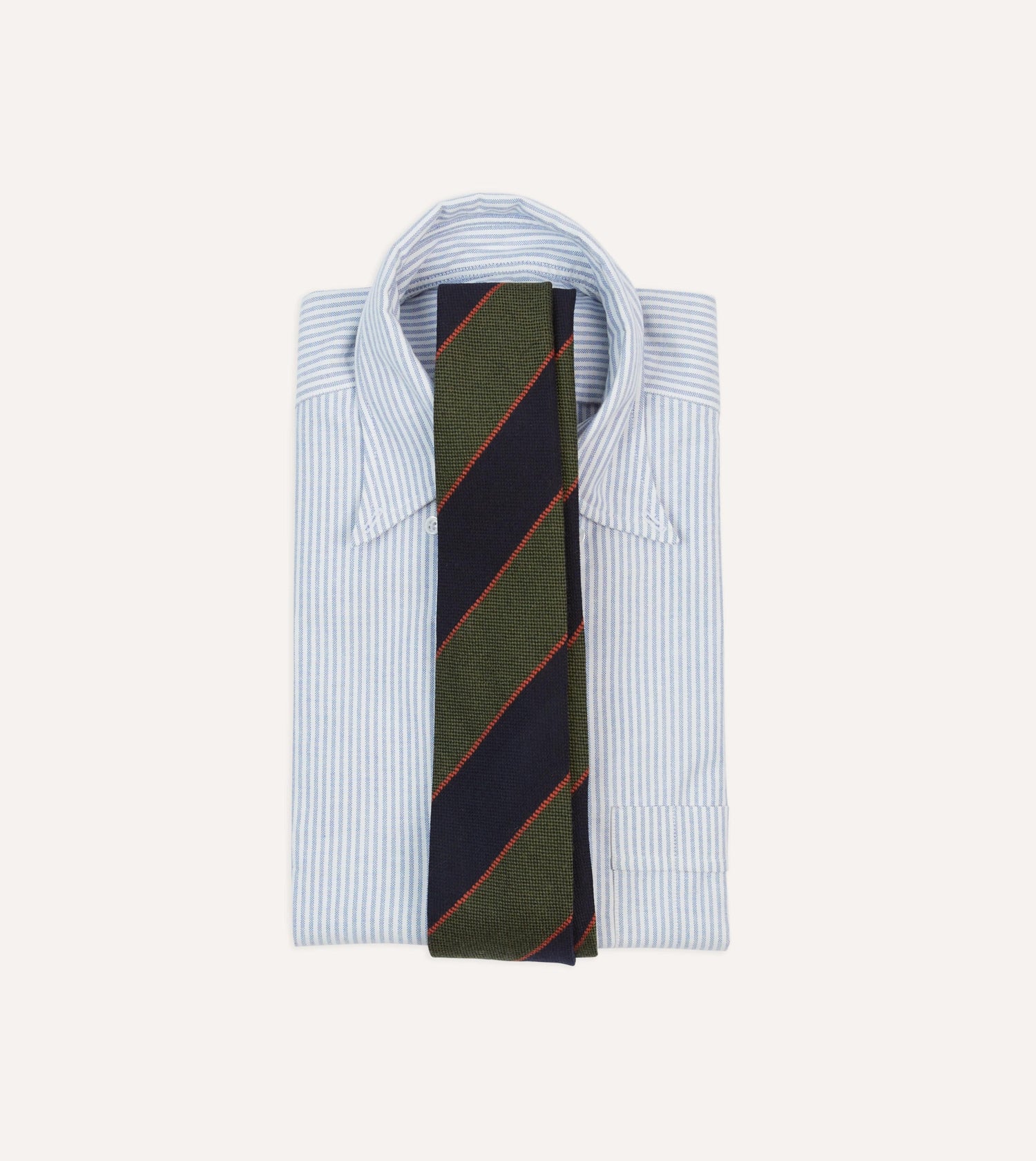 Green, Red and Navy Line Stripe Hand Rolled Wool Tie