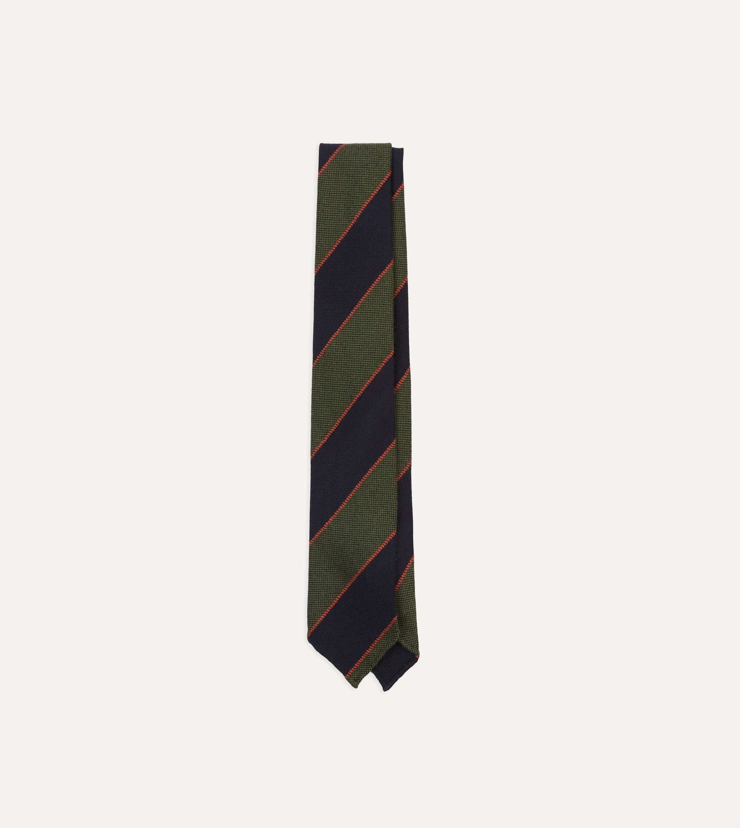 Green, Red and Navy Line Stripe Hand Rolled Wool Tie