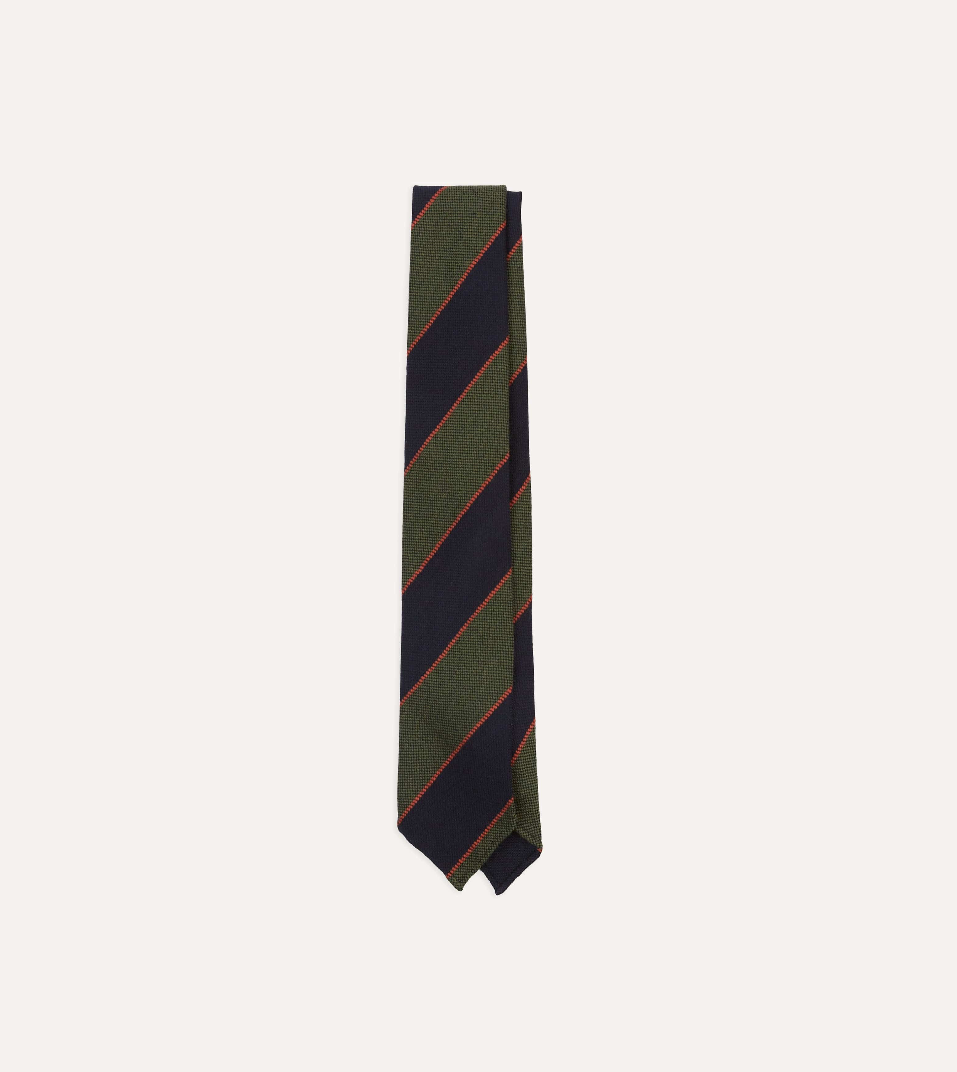 Green, Red and Navy Line Stripe Hand Rolled Wool Tie