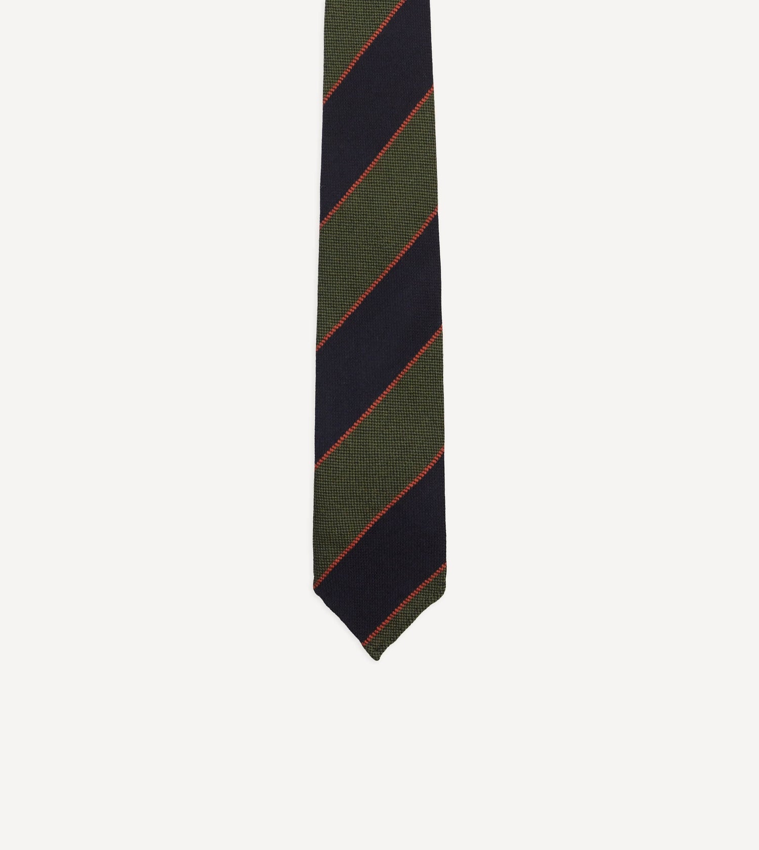 Green, Red and Navy Line Stripe Hand Rolled Wool Tie