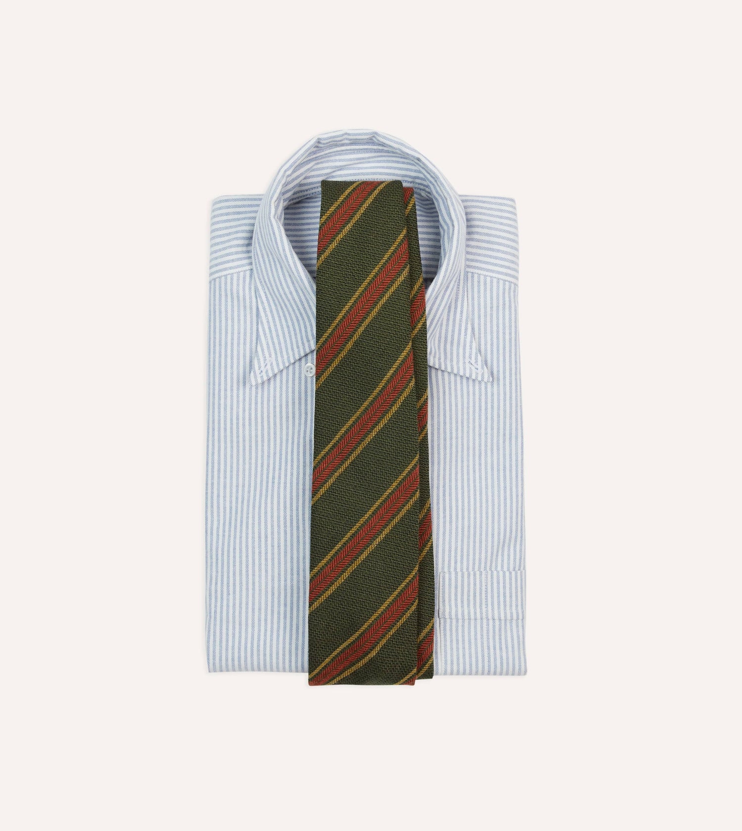 Green, Yellow and Red Triple Stripe Hand Rolled Wool Tie