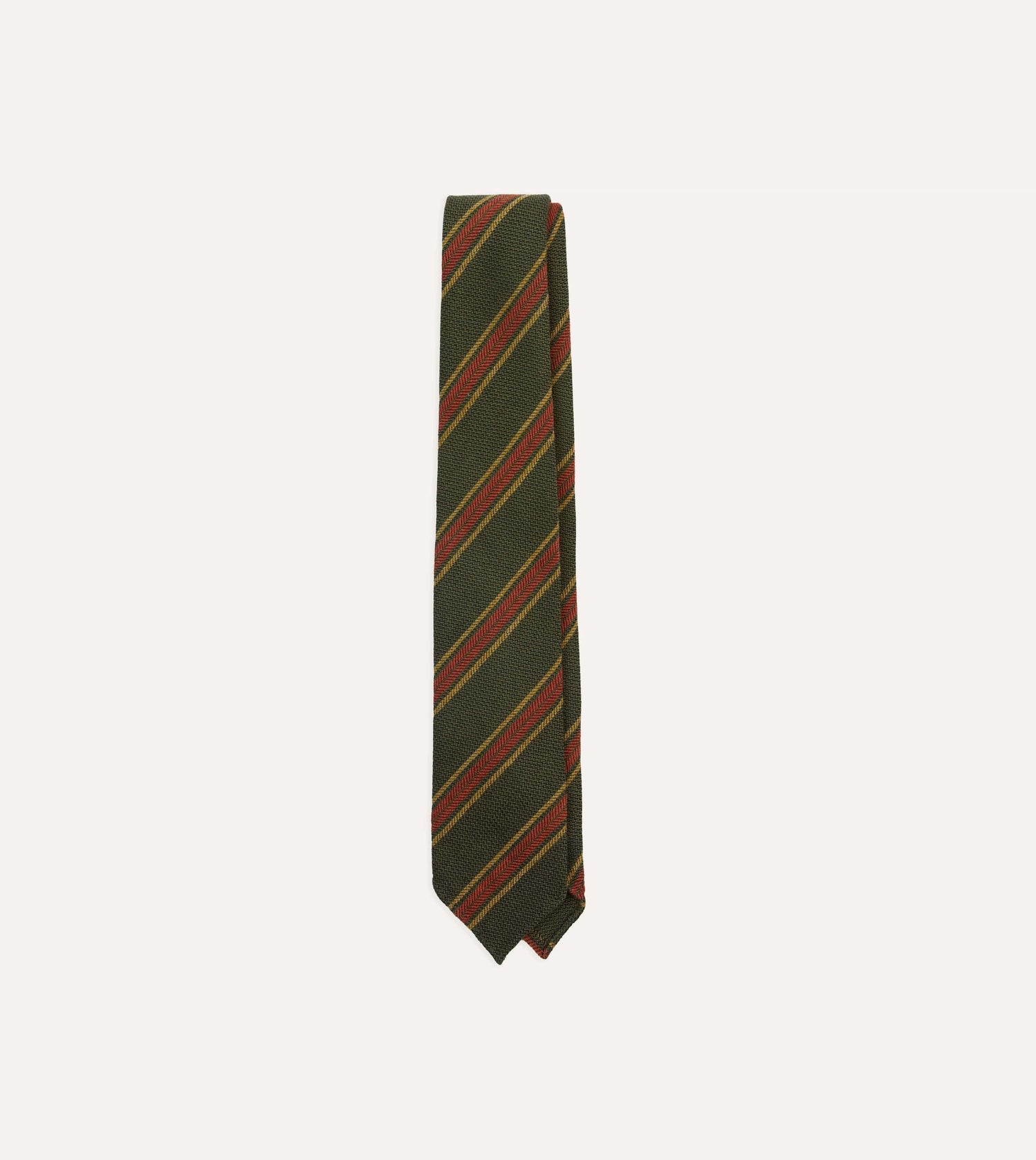 Green, Yellow and Red Triple Stripe Hand Rolled Wool Tie