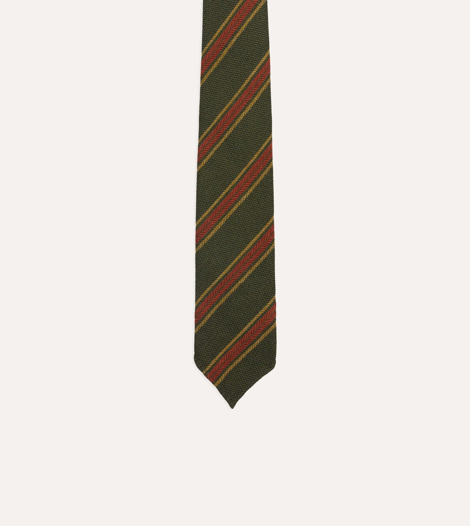 Green, Yellow and Red Triple Stripe Hand Rolled Wool Tie
