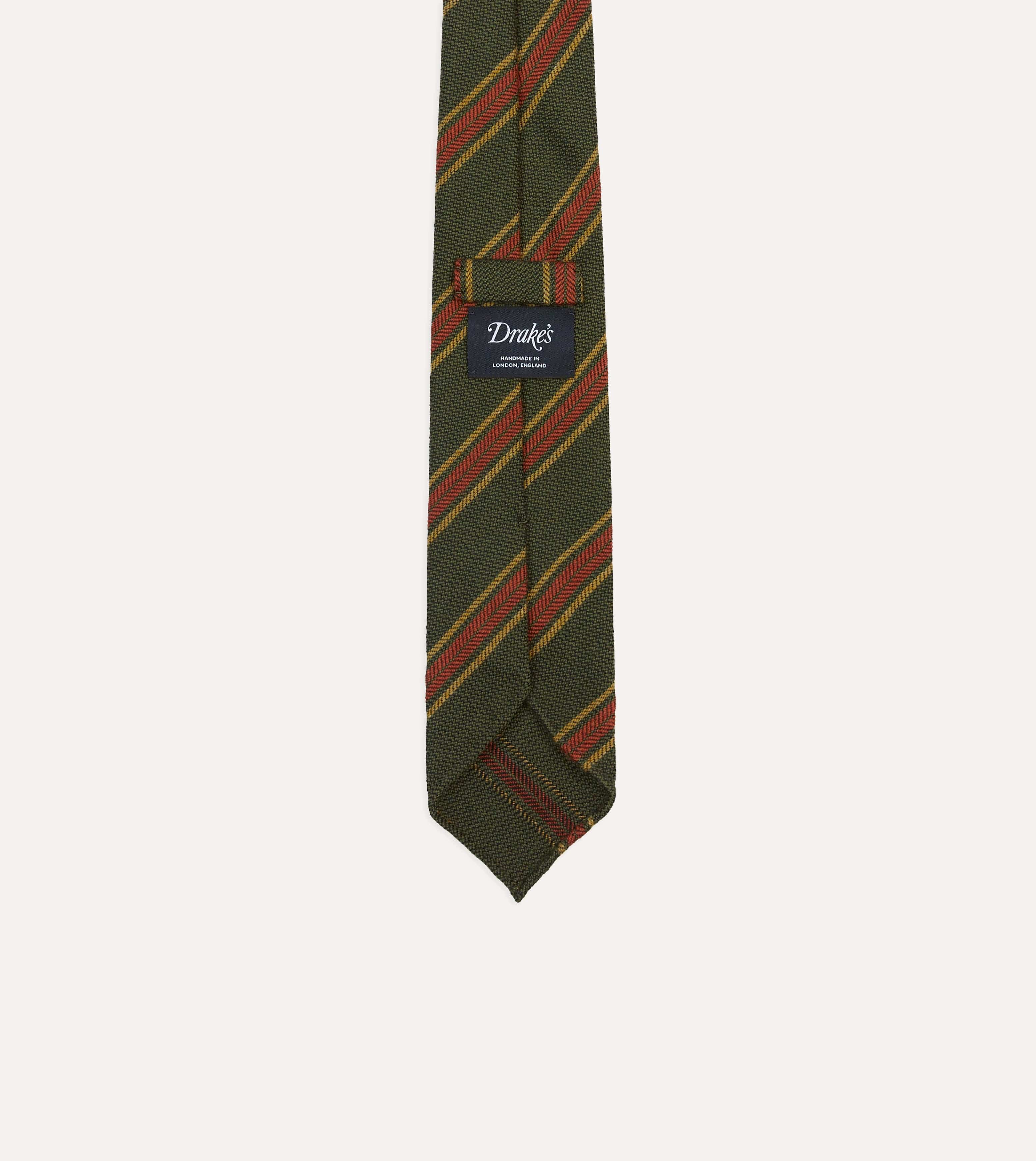 Green, Yellow and Red Triple Stripe Hand Rolled Wool Tie